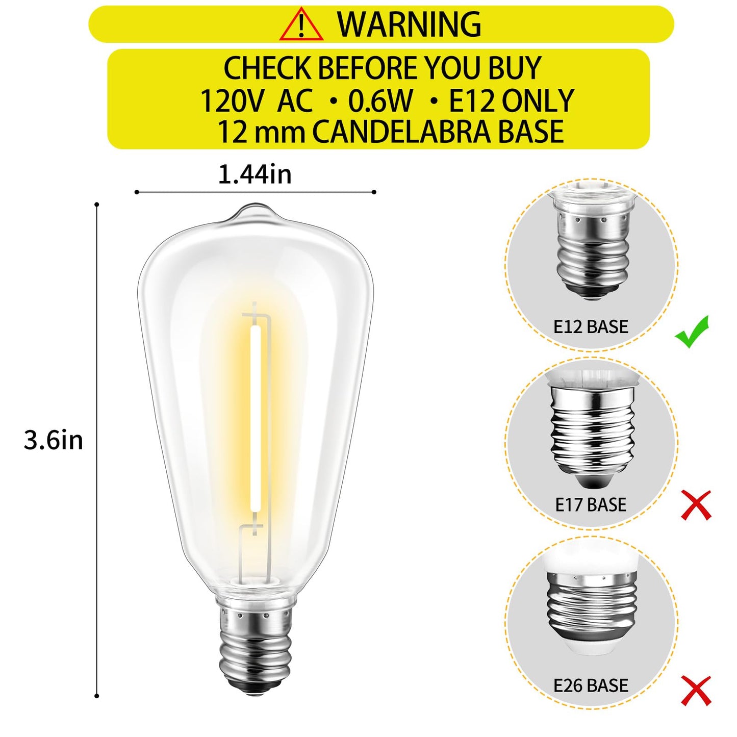 Hobbynors 10Pack ST38 LED Outdoor String Light Replacement Bulbs, Shatterproof & Weatherproof Vintage Edison, E12 Candelabra Base, 2700K Warm White, 7W Equiv. (0.6W Energy Saving)