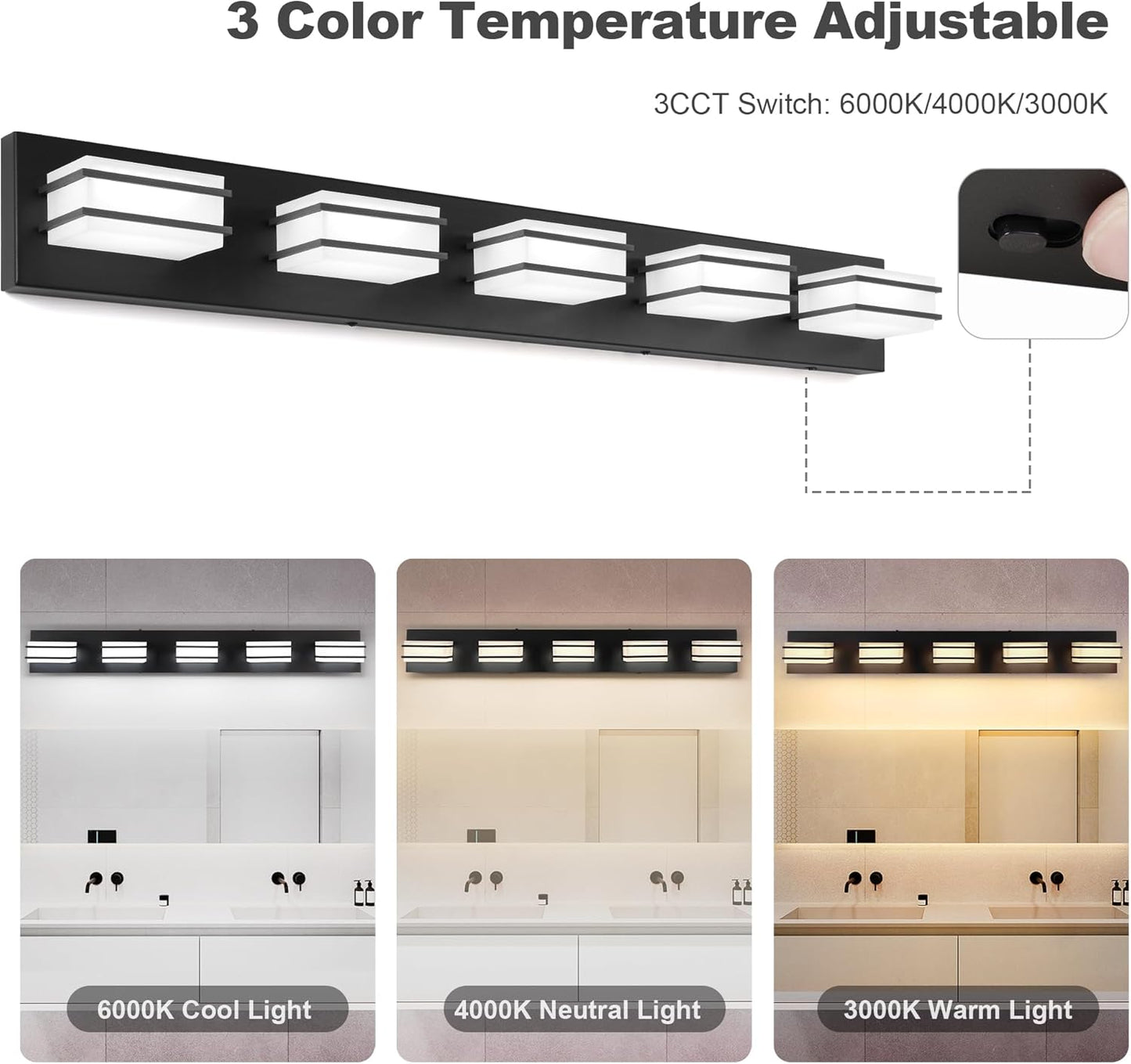 LED Chrome 3-Light Dimmable Bathroom Vanity Light Fixture - Modern Acrylic & Stainless Steel Over Mirror Lighting