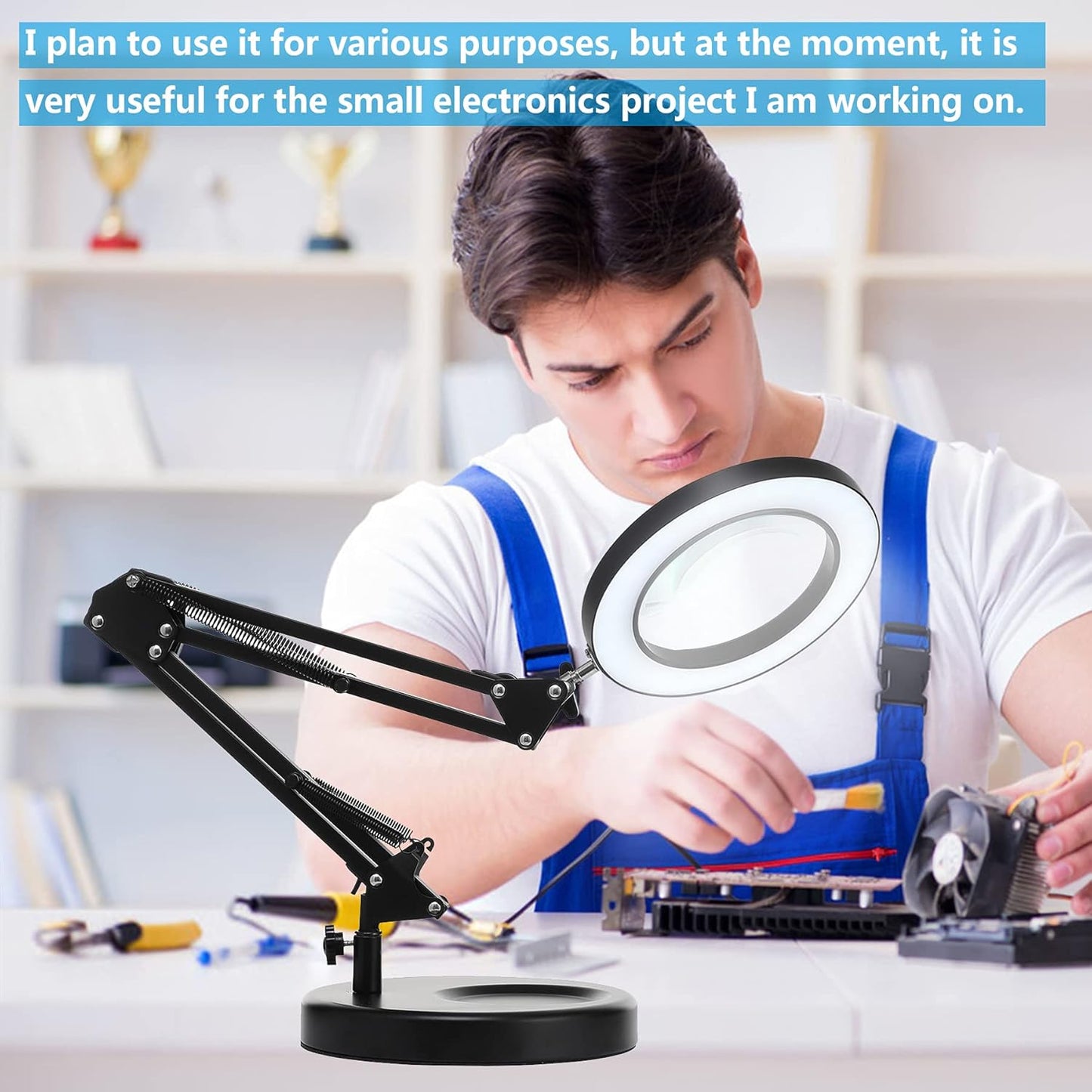 12X LED Magnifying Glass with Light & Clamp - Hands-Free Desk Lamp for Crafting & Reading