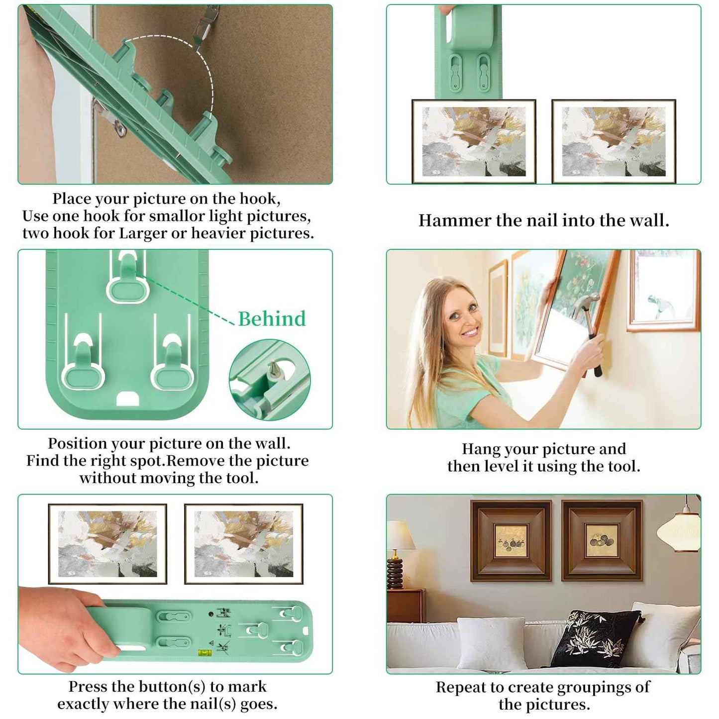 Picture Hanging Tool Kit Picture Hangers Wall Hanging kit Picture Frame Hanger Tool Level Heavy Duty Photo Hanger Wall Hanger Level