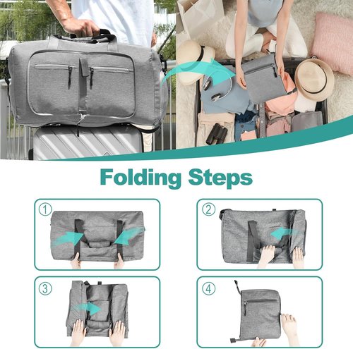 Dimayar 65L Travel Duffle Bag - Waterproof Foldable Duffel with Shoes Compartment | Gray