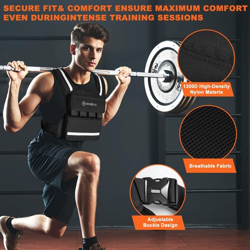 Huanovix Weighted Vest, 0-40 LBS Adjustable Weight Vest With Reflective Stripe, No Weights Included, Ultra Thick Shoulder Padding Design Rucking Vest for Walking, Running, Strength Training, Etc