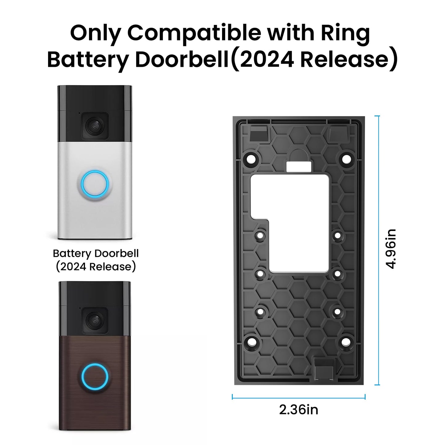 No-Drill Adhesive Video Doorbell Mount Compatible with Ring Battery Doorbell (2024 Release), Door Mounting Holder Bracket Accessories for Apartments Office Houses (1 Pack)