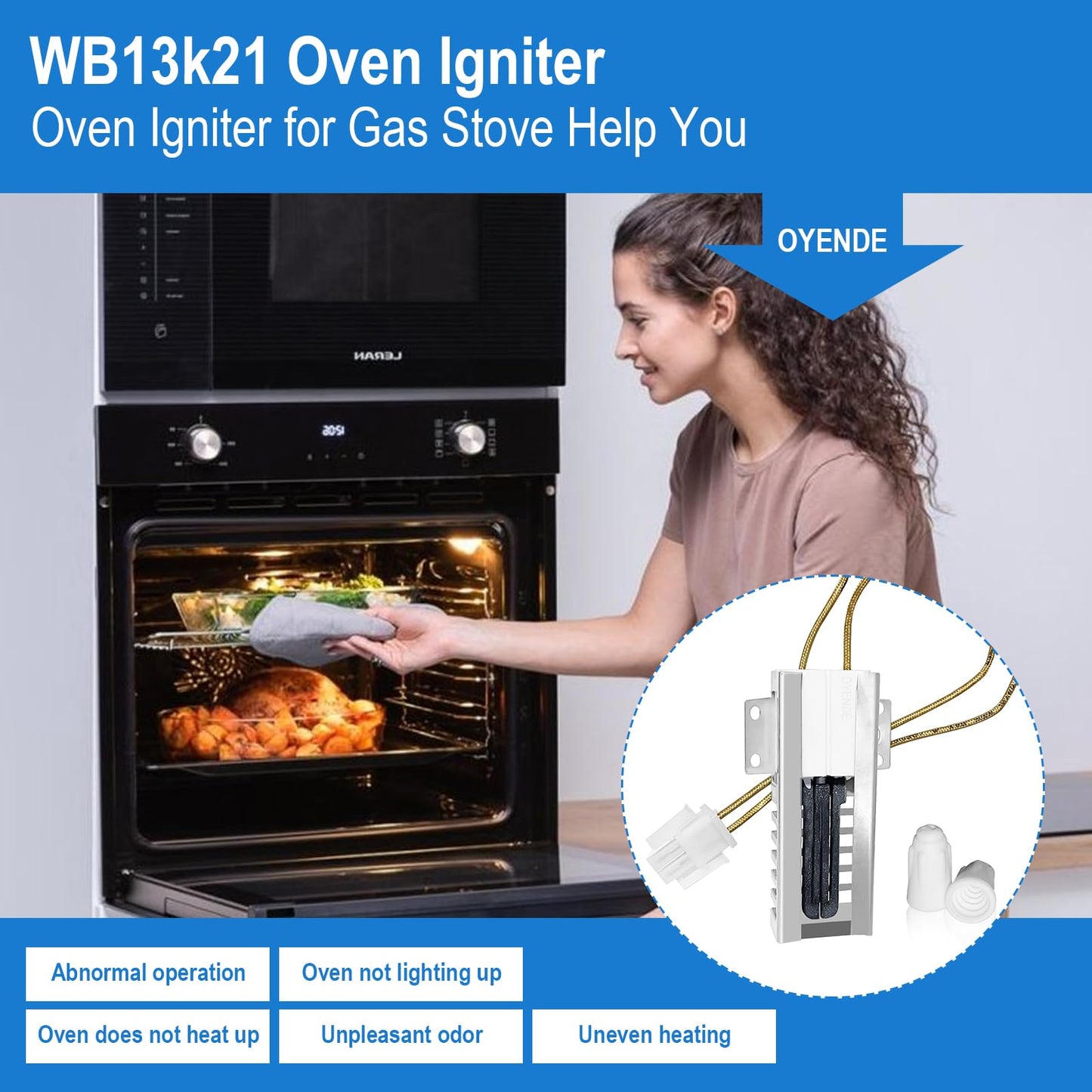 WB13K21 Oven Igniter for Gas Stove,Oven Igniter, for G-E Frigid-aire Hotp-oint Kenm-ore Sams-ung Gas Oven Igniter 5303935066,WB13K0021,WB13T10045,WB13K10026,Replace DG94-00520A Norton 501a,AP2020569.