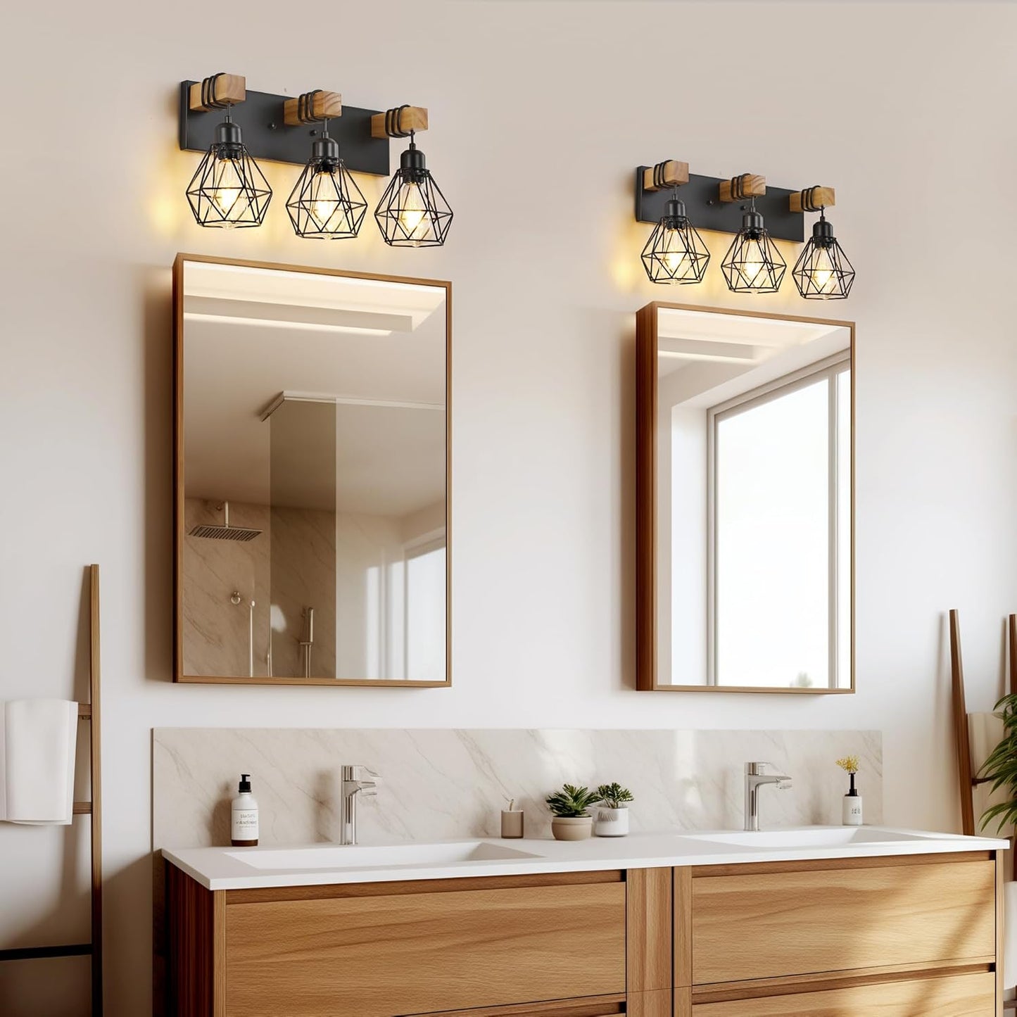 Farmhouse 3-Light Bathroom Vanity Light Fixture - Rustic White Wood Sconces for Mirror