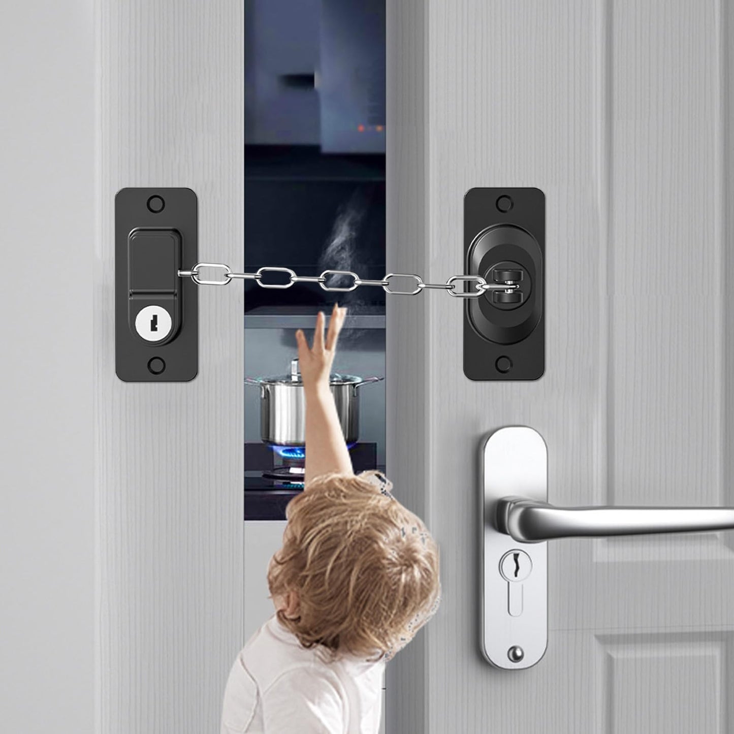 KIZZHISI Child Proof Door Lock (2 Pack), Door Locks for Kids safety & Cat Door Latch, for Fridge Lock, Cabinet Locks, Window Locks and Baby Proofing, Strong non-marking Adhesive No Drilling (Black)