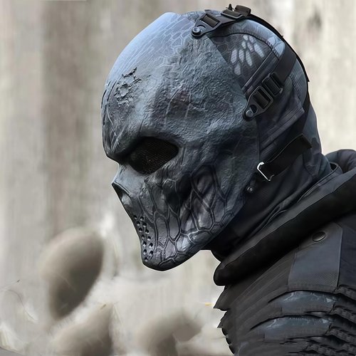 Scary Halloween Ghost Mask - Tactical Mask Skeleton with Metal Mesh Eye Protection , Rave Adult Entire Head Realistic Latex Helmet,for Halloween Airsoft CS Game Cosplay and Masquerade (Black Skull)