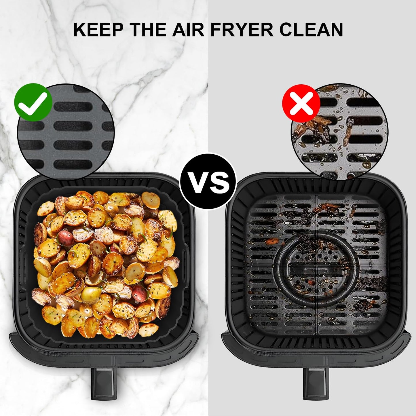Square Silicone Air Fryer Liners 2 Pack, Compatible with Ninja AF141 181, 8.5 Inch Air Fryer Liners for COSORI 5-6.5 QT, Reusable Silicone Basket, Air Fryer Accessories