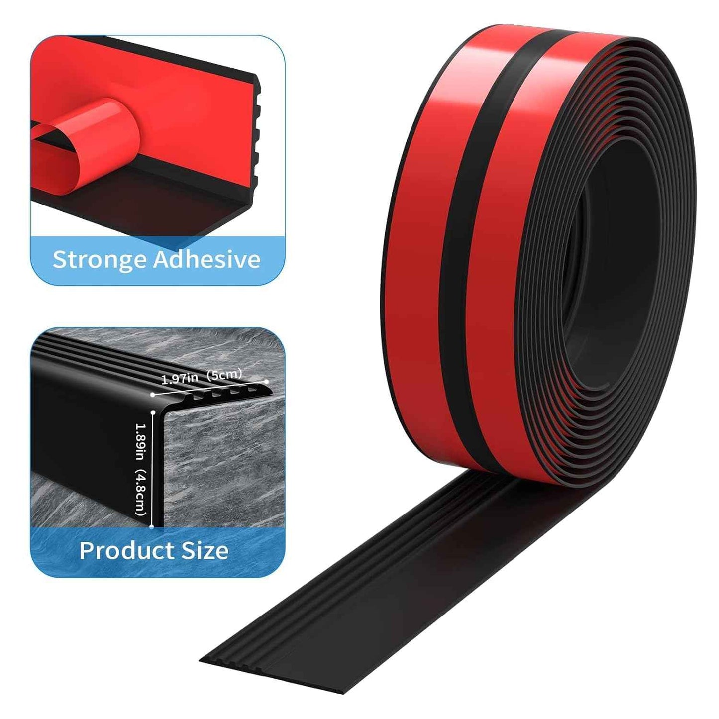 Self-Adhesive Rubber Stair Nosing Trim - 40 FT Black Edge Protector for Indoor & Outdoor Steps