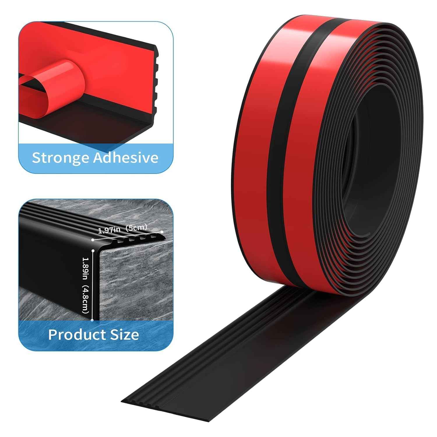 Self-Adhesive Rubber Stair Nosing Trim - 40 FT Black Edge Protector for Indoor & Outdoor Steps