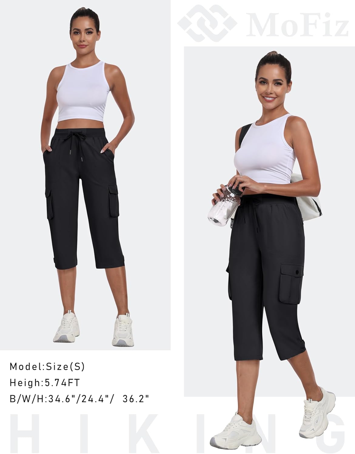 MoFiz Women's Cargo Capris - Lightweight Quick-Dry Travel & Hiking Pants with Pockets