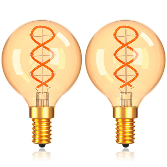 PADMO LUDAZ Dimmable G16.5 Amber Light Bulbs 25 Watt Equal 3W,Candelabra Edison Screw Base E12 Bulb Warm,Vintage LED Globe Light Bulbs for Chandelier Ceiling Fan,Soft White 2200K,180LM,2 Pack