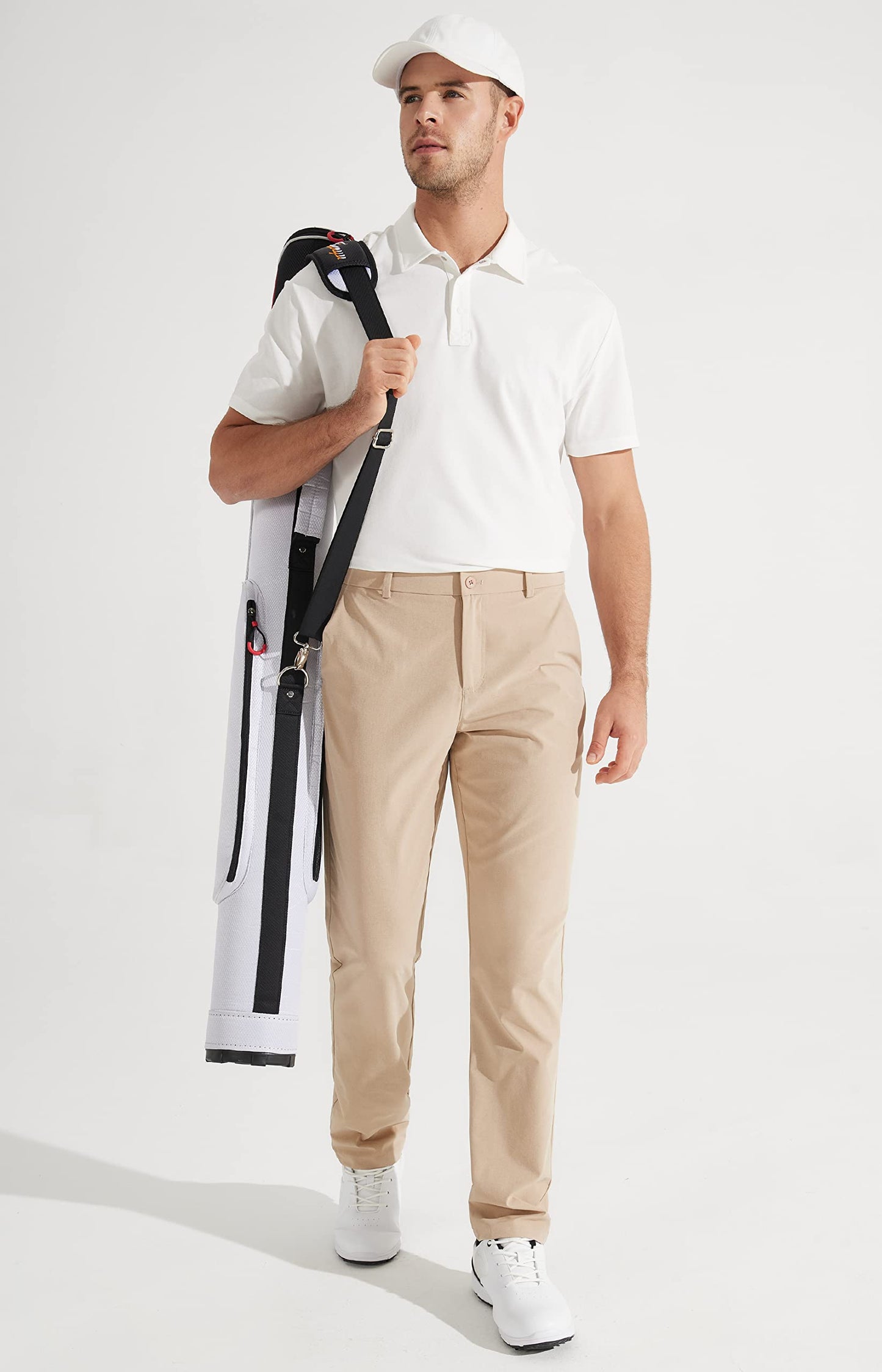 Libin Mens Golf Pants Stretch Work Dress Pants 30" Quick Dry Lightweight Business Casual Pant for Men Comfy Water Resistant, Khaki, 28W x 30L