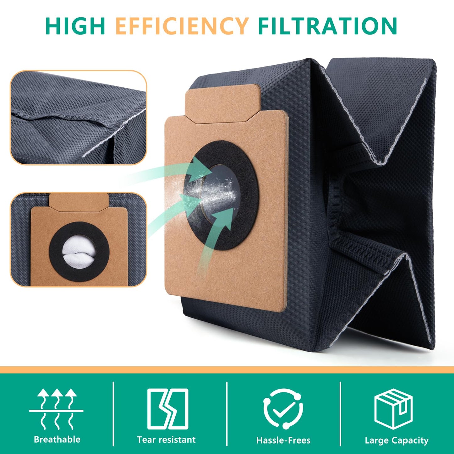 Dust Bags for eufy X10 Pro Omni Robot Vacuum & X8 Pro with Self-Empty Station, Large Capacaity, 6 Pack