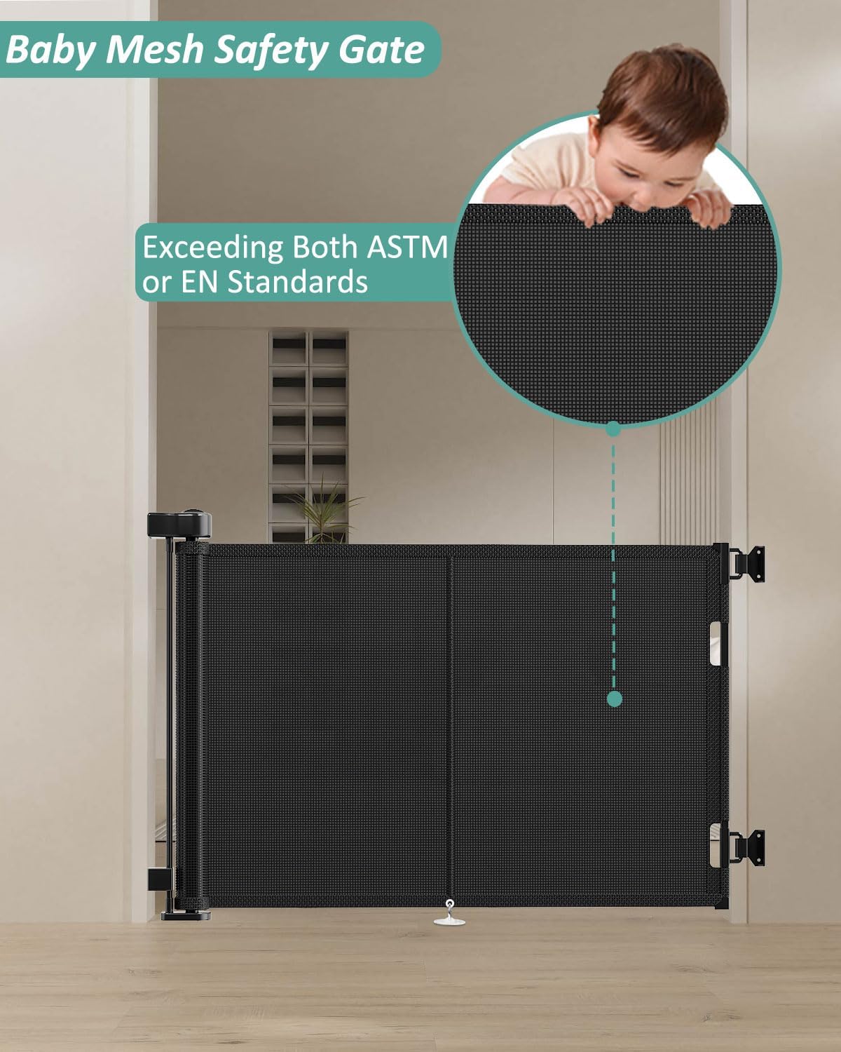 59-Inch Retractable Baby Gate - 34-Inch Tall, Reinforced Design for Stairs & Doorways