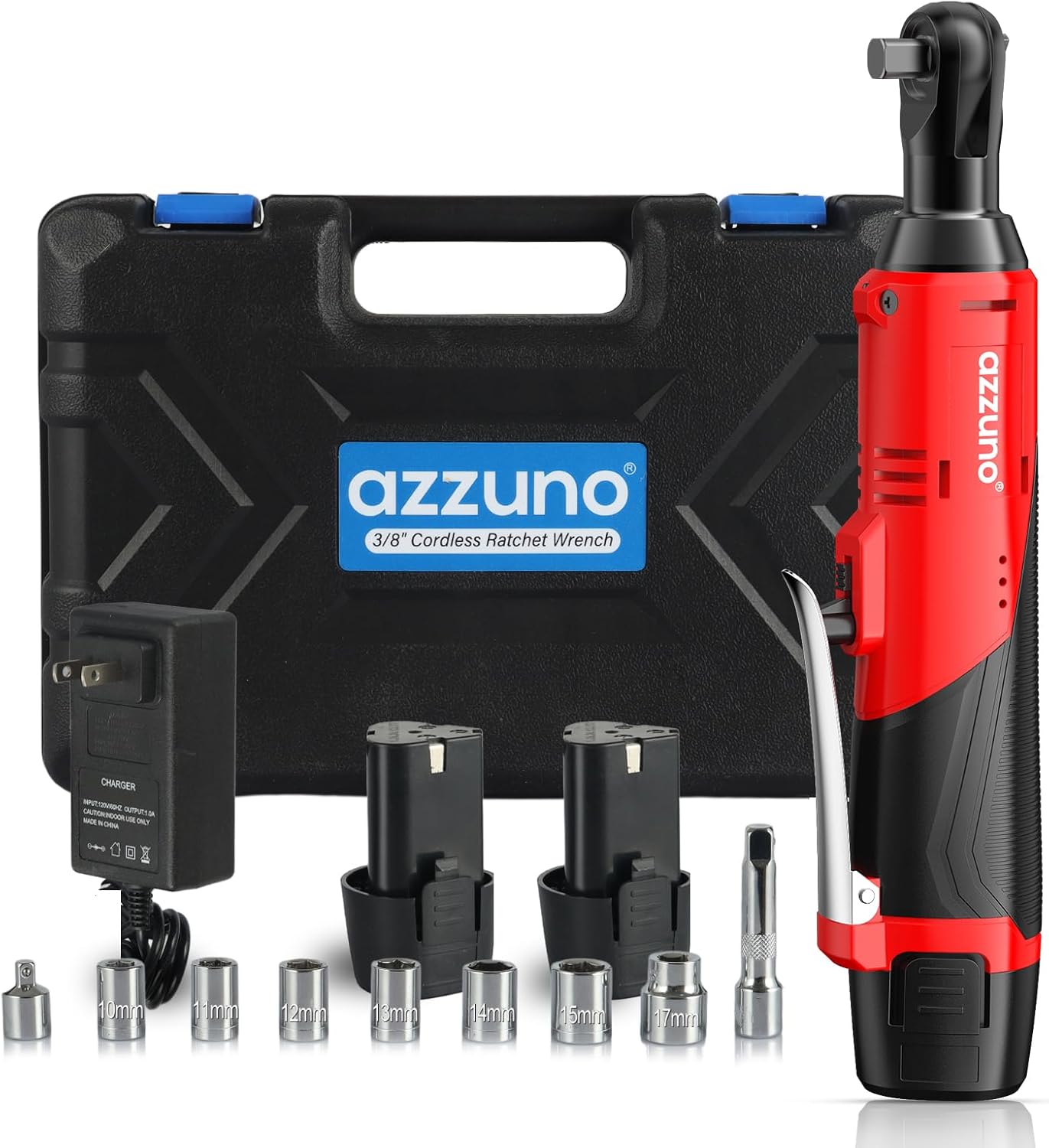 AZZUNO Cordless Electric Ratchet Wrench Set - 30 Ft-lbs, 300 RPM, 2 Batteries & 7 Sockets