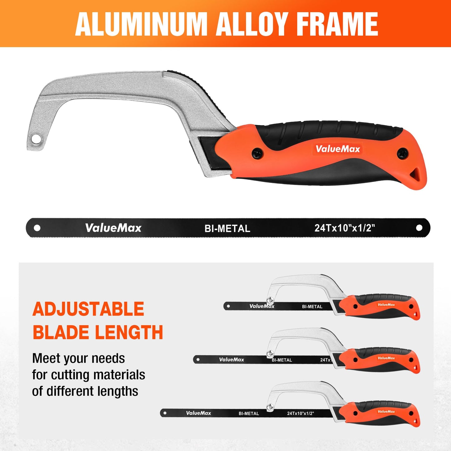 ValueMax Hacksaw, Mini Metal Saw with Extra 1 Piece Bi-Metal 10 Inch Blade, Aluminum Small Hack Saw for Wood Plastic