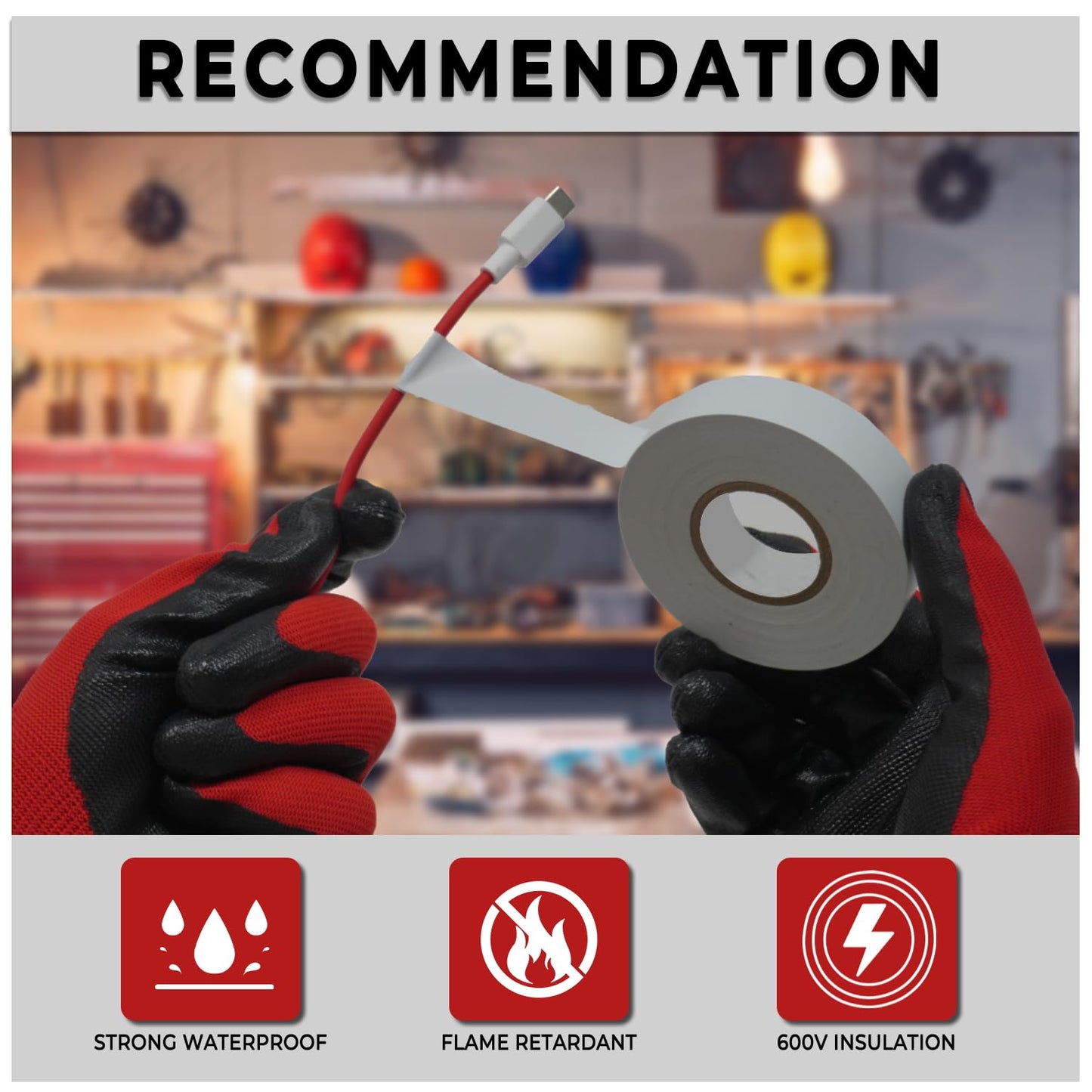 SWRT 6 Pack White Electrical Tape Waterproof, 0.7 in x 66 FT High Temp Electric Tape Under 600V for All Weather - UV Protection - Flame Retardant