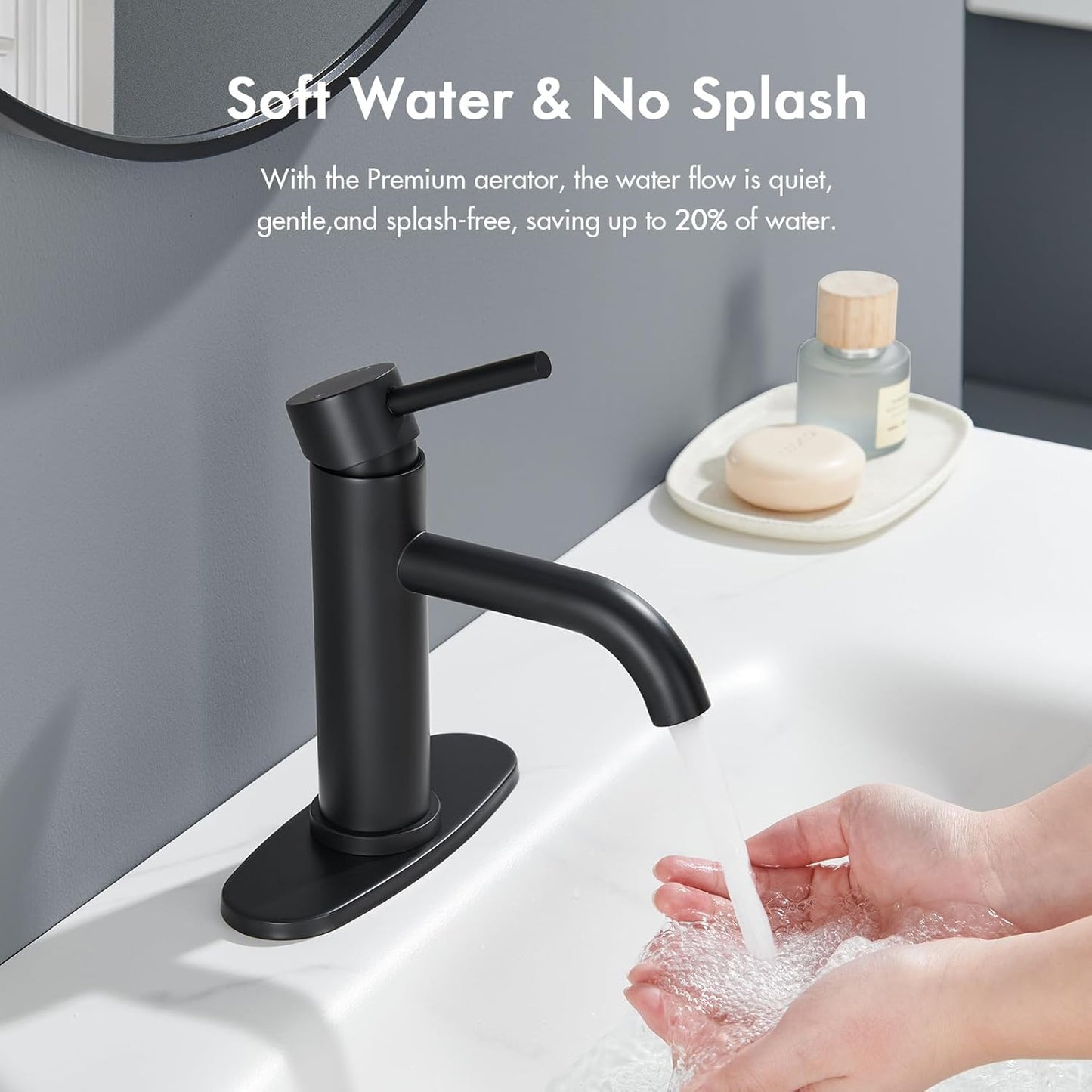 WINKEAR Gold Bathroom Faucet - Modern Single Hole Sink Faucet with Pop-up Drain & Flexible Hoses