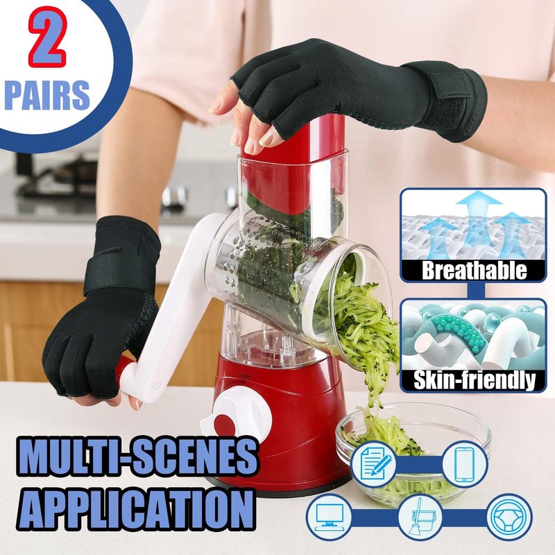 2 Pairs Copper Arthritis Gloves for Women Men, Compression Gloves with Adjust Strap for Arthritis, Wrist Support, Hand Pain, Fingerless Computer Typing Gloves for Carpal Tunnel, RSI (Small/Medium)