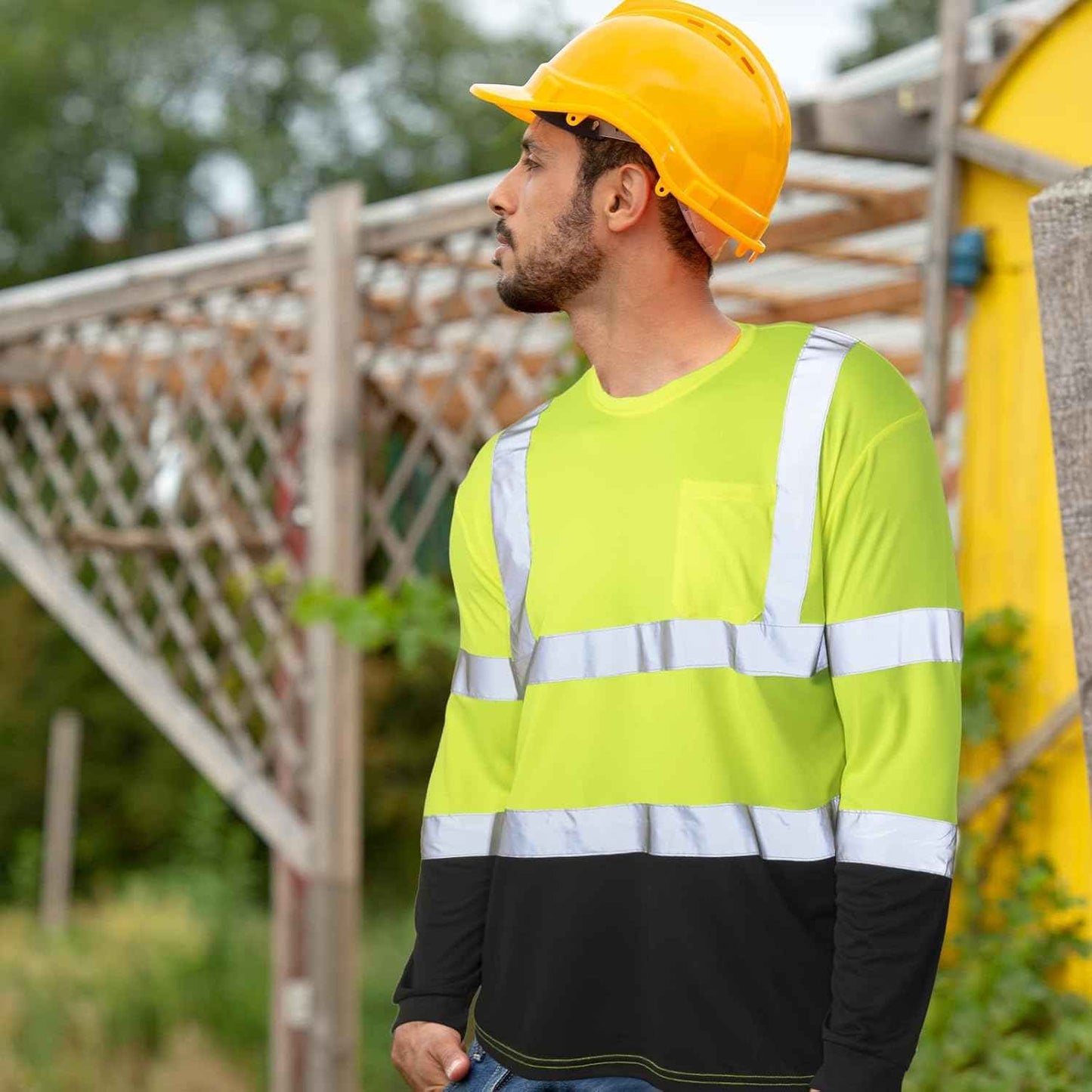 High Visibility Long Sleeve Safety Shirts - 6 Pack Class 3 Reflective Wicking Shirts with Pocket (Yellow)