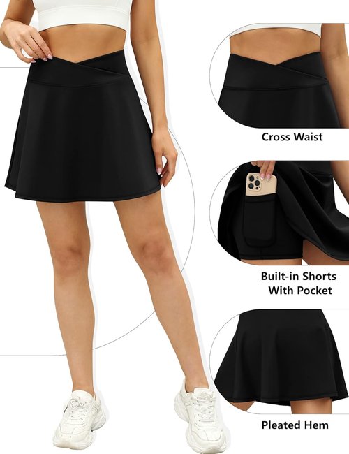 LouKeith Tennis Skirts for Women - Pleated High Waisted Athletic Golf Skorts with Shorts Pocket