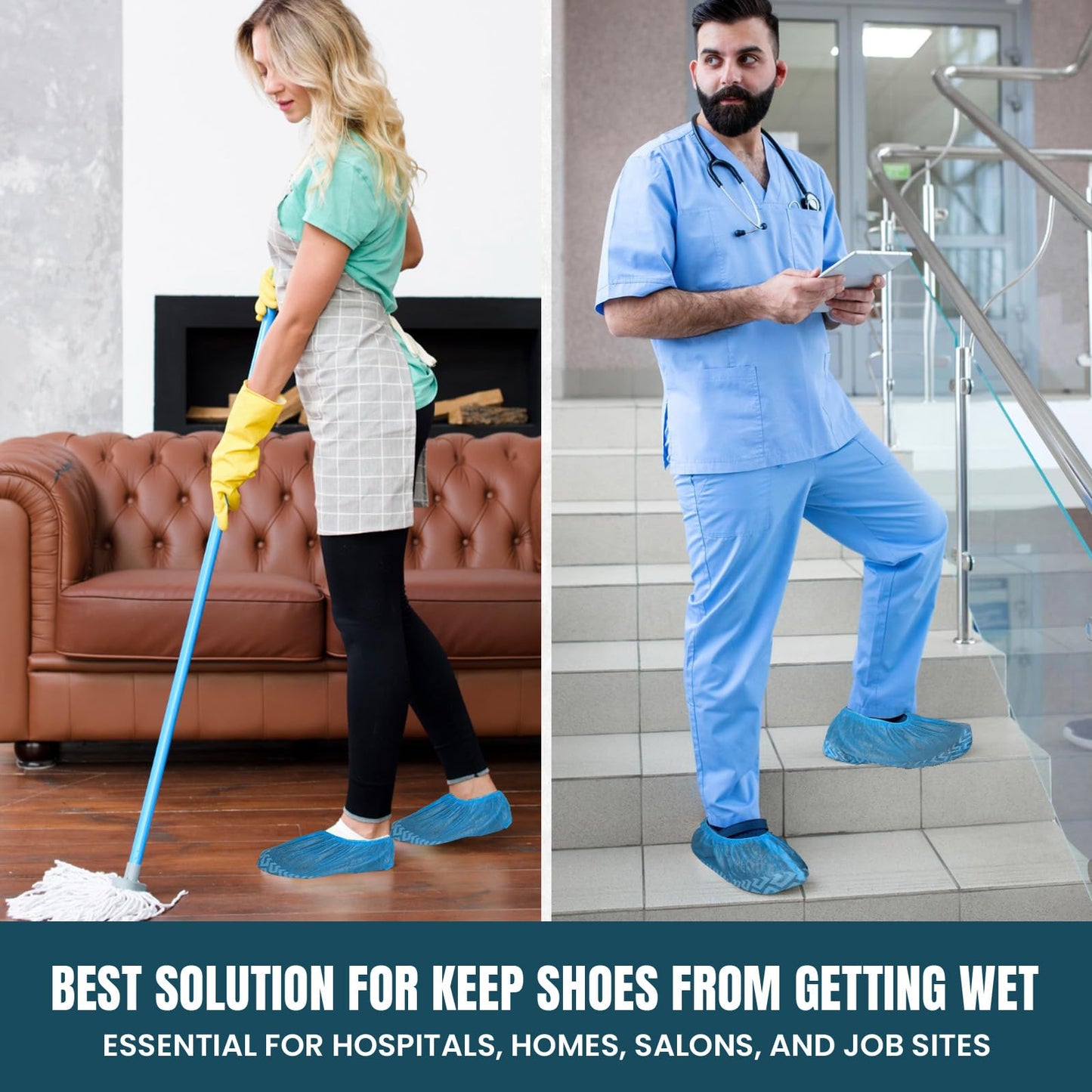 Alvexa Shoe Covers Disposable Non-Slip, Large 50 Count, Premium Cloth Boot Covers, Slip-Resistant, Durable, Breathable, Non-Toxic, Recyclable booties for shoes covers – Fits Men 11/Women 13 – Blue