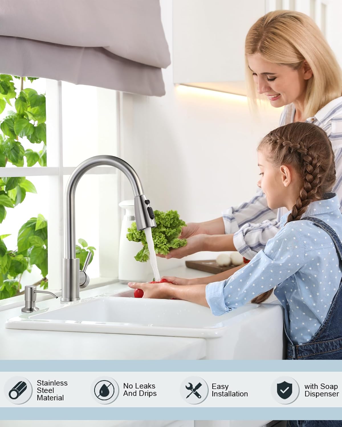 Stainless Steel Kitchen Faucet Combo with Water Filter - Brushed Nickel Sink Faucet for RO Systems