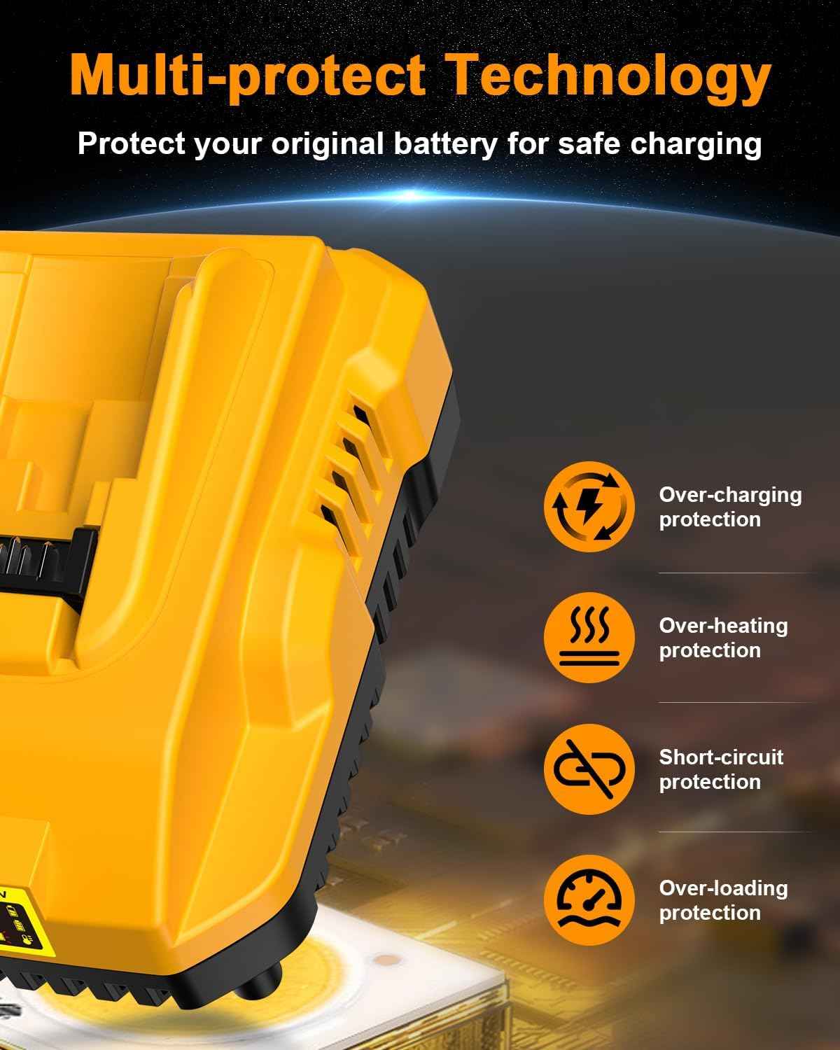 2-Pack Dewalt 20V 6.0Ah Battery Replacement with DCB112 Charger Station - Yellow