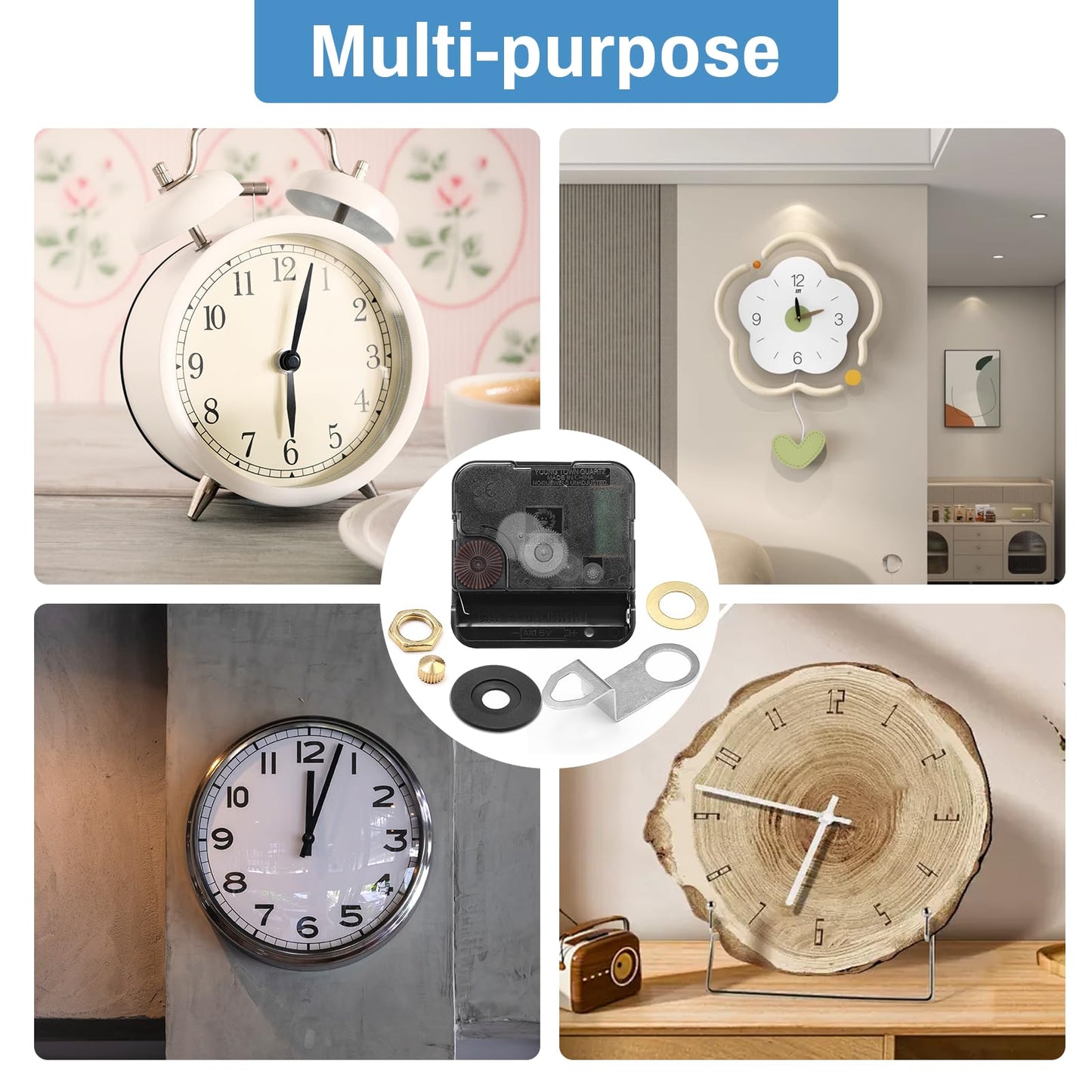 YENOVO Quartz Clock 12888 Movement No Second Hand Replacement Set, Battery Operated Axis Shaft High Torque Parts Suitable for Wall Clock Motor Repair Parts and DIY (Thread Length 8mm)