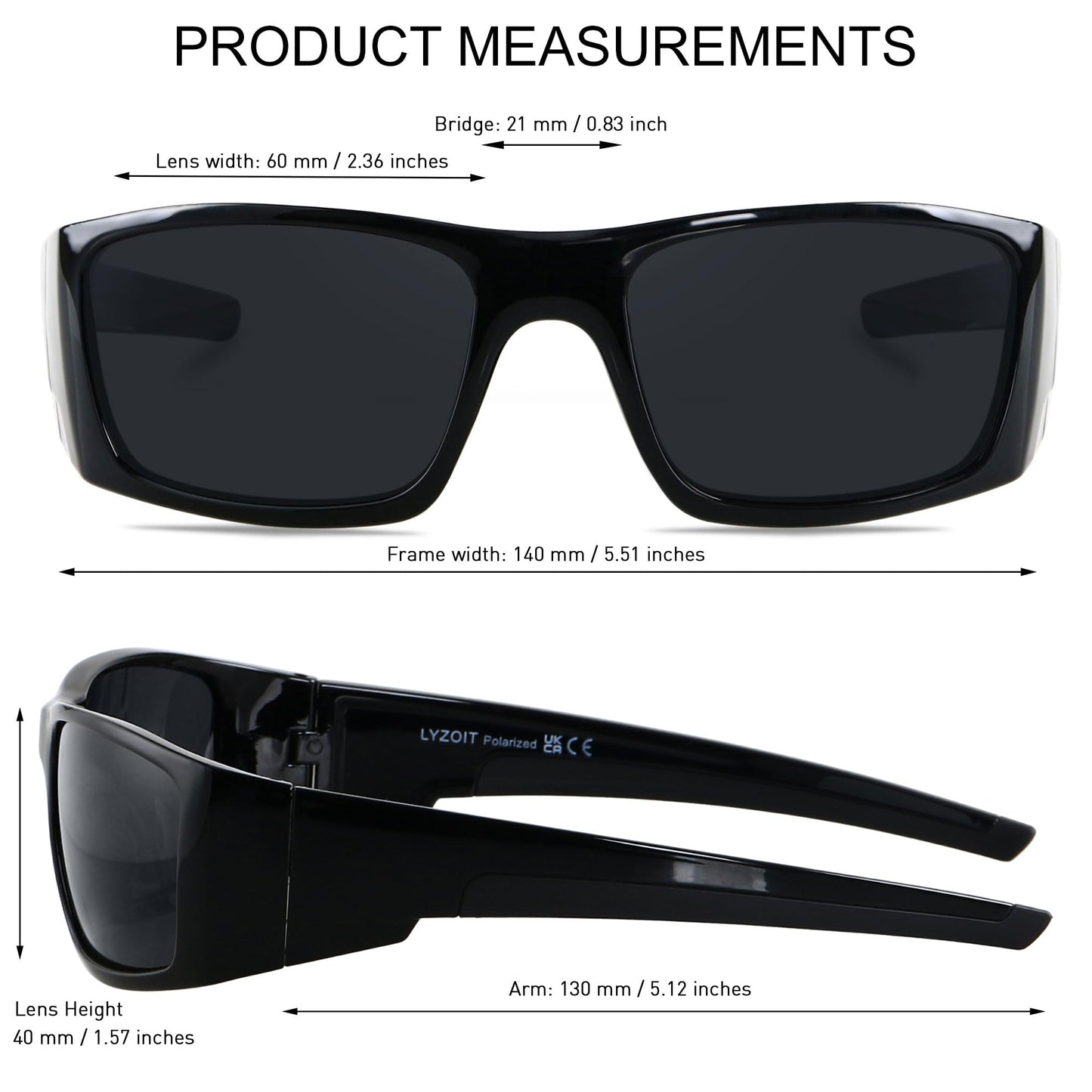 LYZOIT Polarized Sports Sunglasses for Men Women Wrap Around Unbreakable Frame Driving Fishing Cycling Running UV400 Protection Black