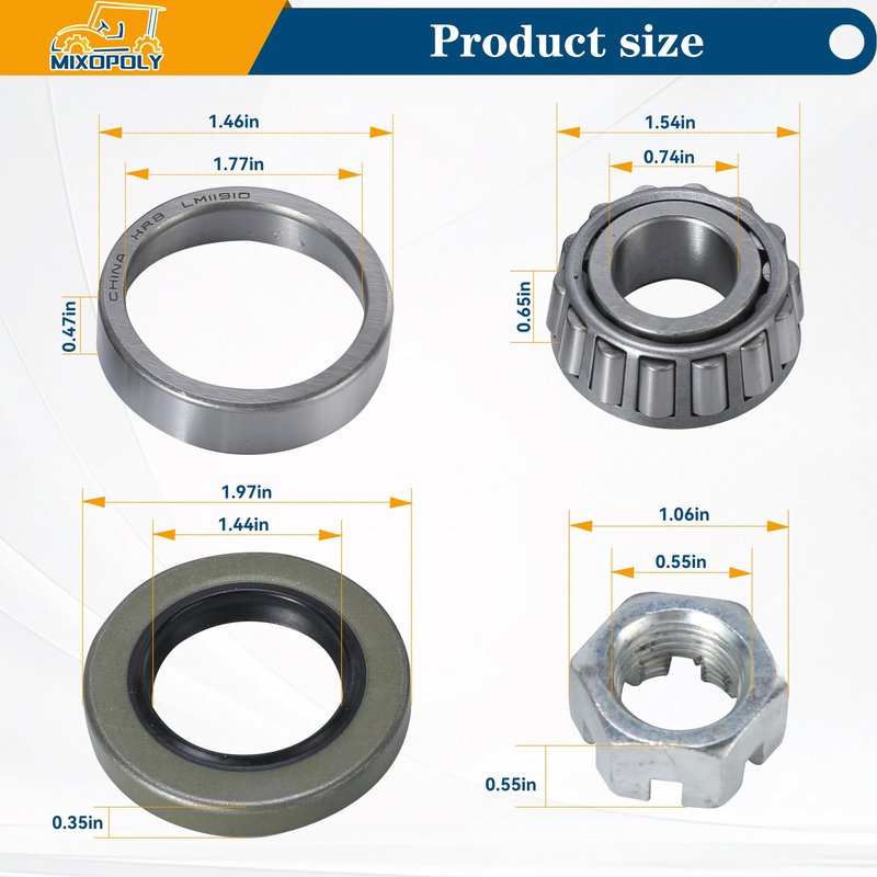 Mixopoly 2 Sets Golf Cart Front Wheel Hub Bearings and Seals Kit for Club Car DS and Carryall 1982-2002 Gas and Electric Replace OEM 1011393, 1013135, 11949, 7840
