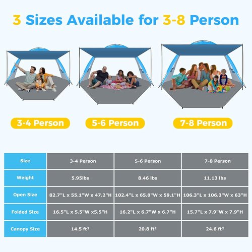 Gorich Beach Tent - Portable Sun Shelter with UPF 50+ UV Protection | Easy Setup for 3-8 People