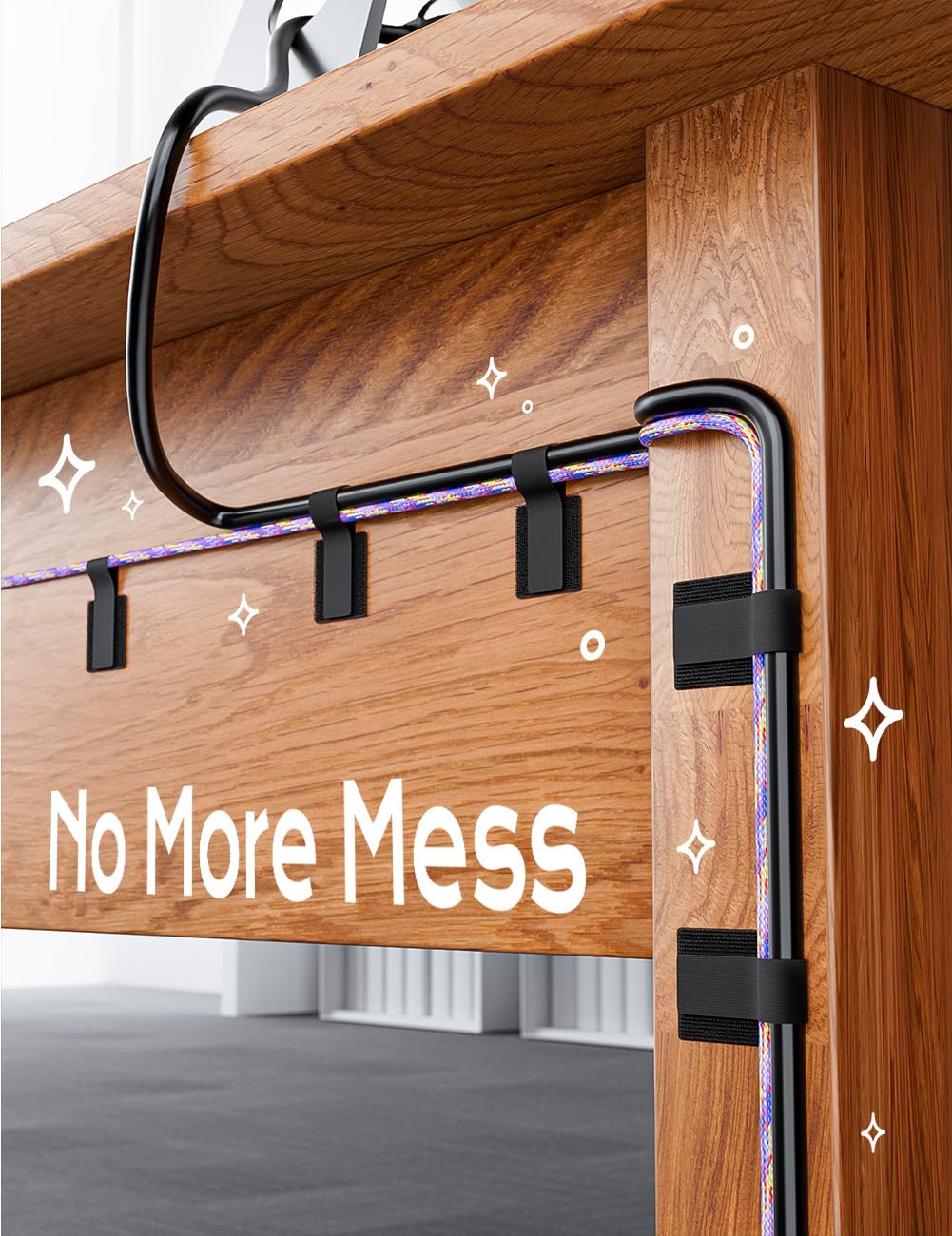 100pcs Hook and Loop Cable Ties, gliship Adhesive Wire Management, Adjustable Cable Straps Cord Wrappers Keeper Cord Holder, Sticky-back Cord Organizer for Kitchen Appliances at Office, Home - Black