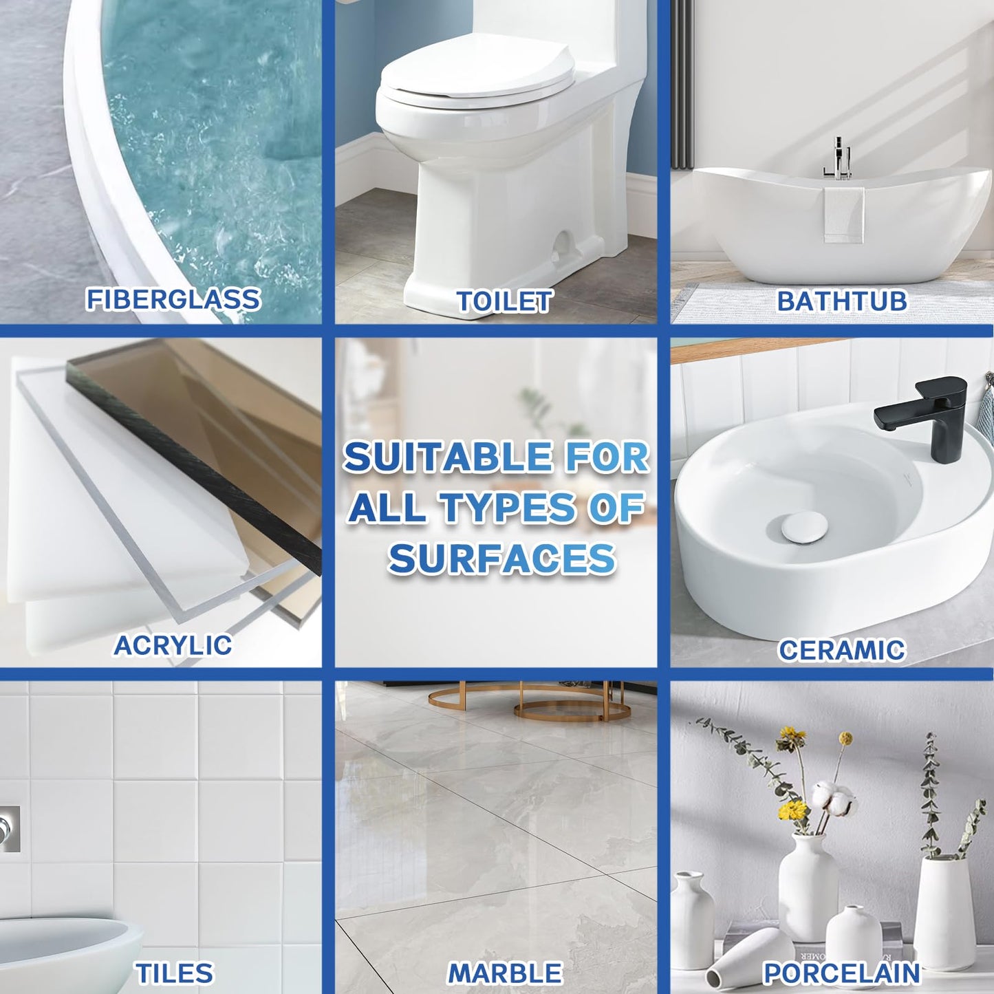 Porcelain Repair Kit, White Tile and Bathtub Fiberglass Repair Kit for Any Cracks Chips, Quickly Repair Resin, Ceramic, Marble Shower Sink, Acrylic Quartz Countertop