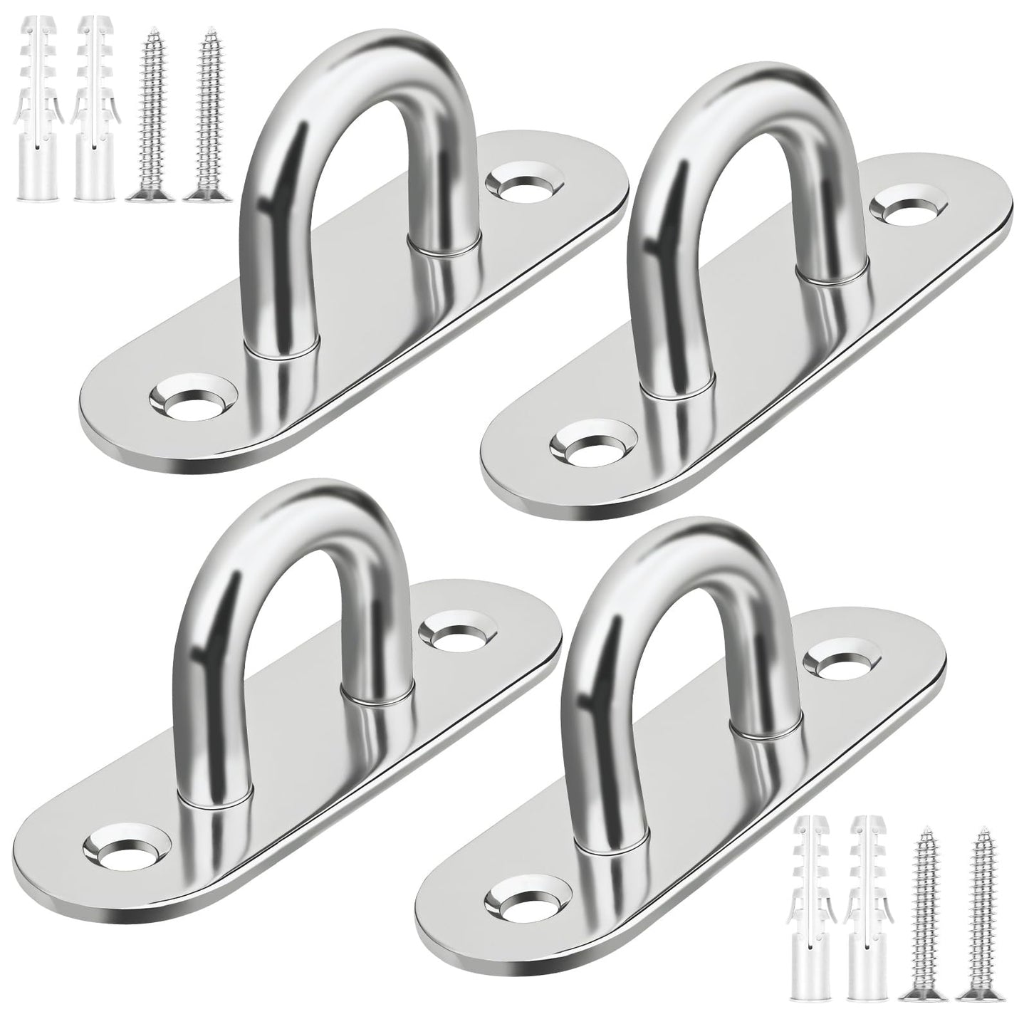 Baocuz 4 Pack 304 Stainless Steel Pad Eye Hooks, 3.1 Inch Ceiling Hooks for Hanging, Silver Hanging Hook with Screws