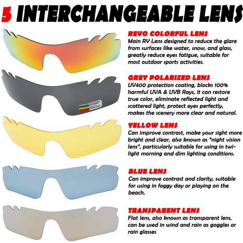 ITSCOOL Polarized Sports Sunglasses with 5 Interchangeable Lenses for Men Women Softball Baseball Running Cycling Glasses White Orange