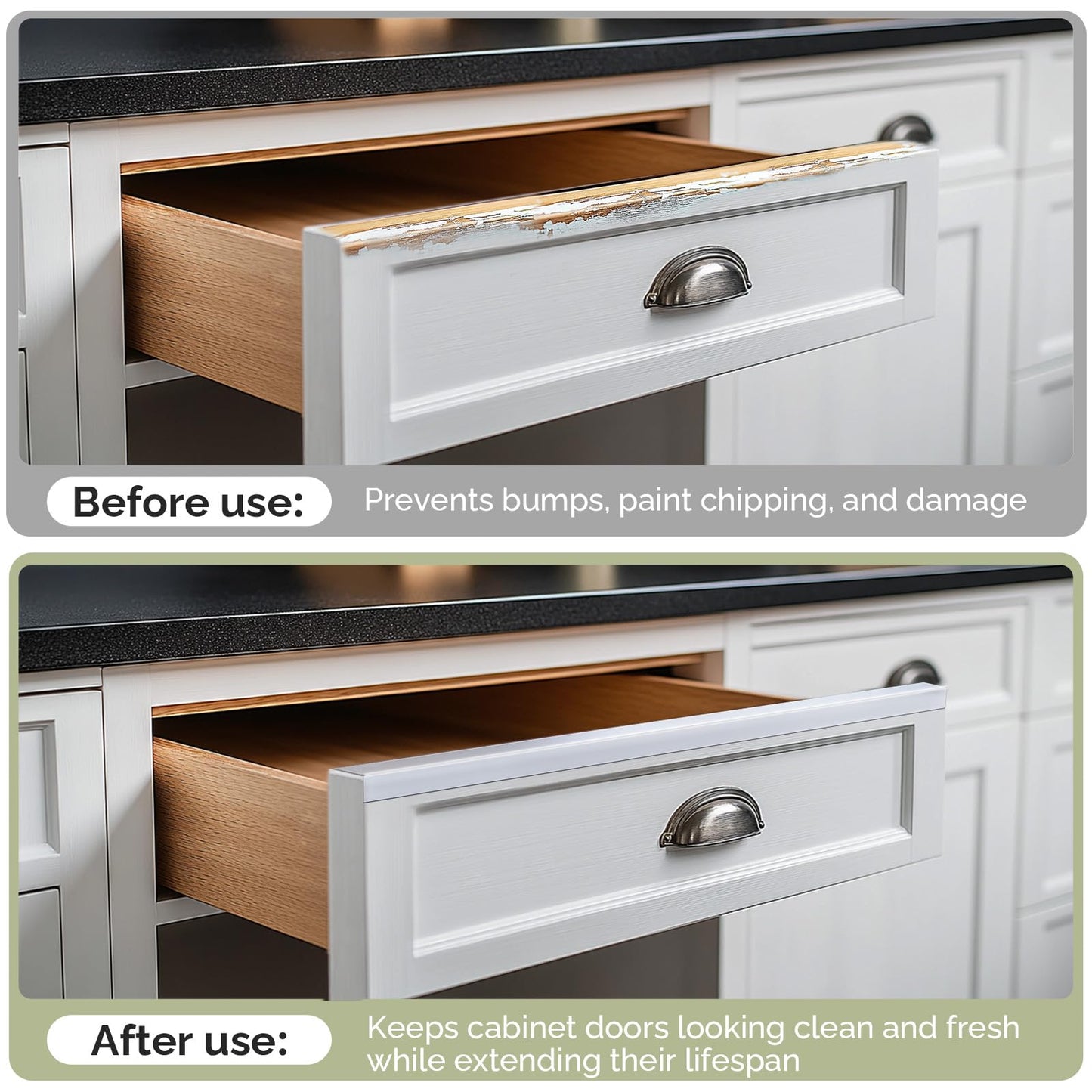 Snugly Fit 18" Length Cabinet Door Protector, Flexible Slip-On Plastic Edge Guard, Thin Transparent Edge Protectors to Prevent Wear, Chipping, Discoloration, Cabinet Bumpers, 3/4" Thick,6 PCS