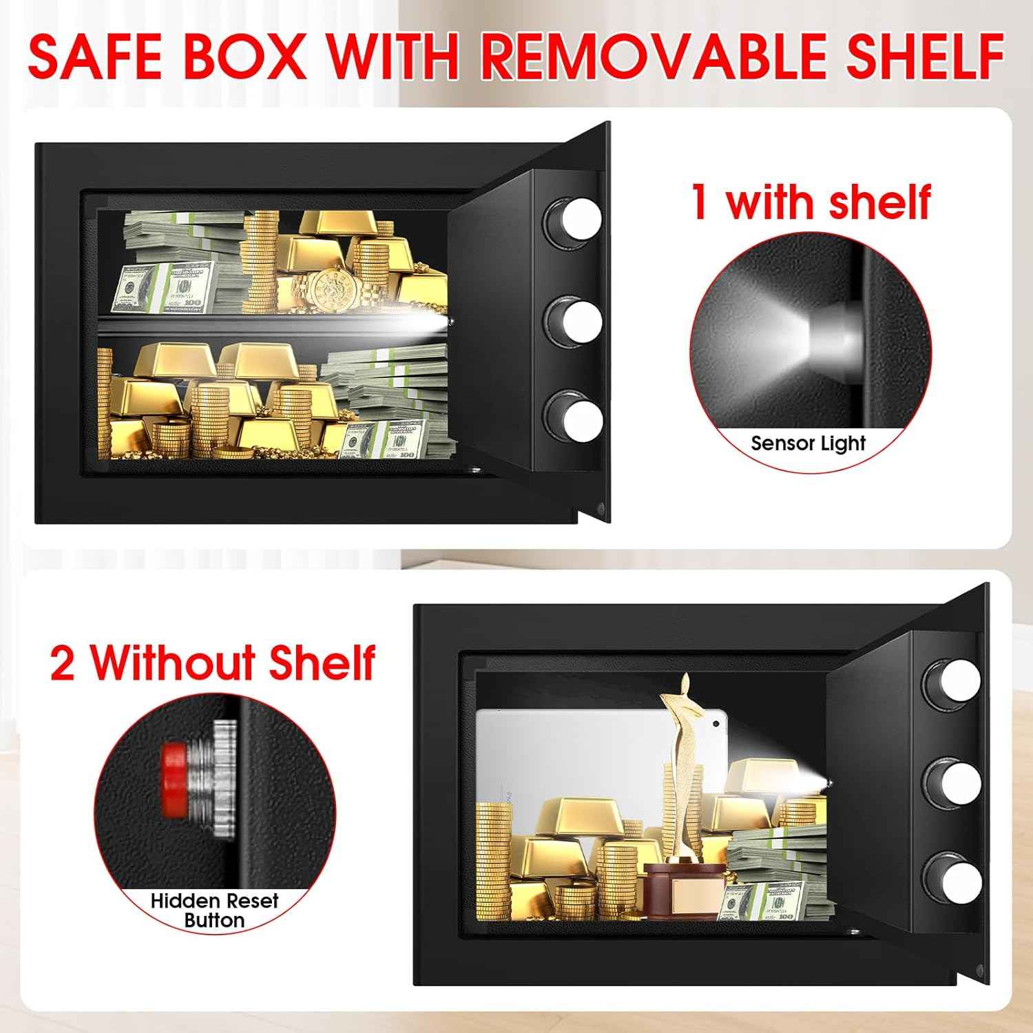 Small Home Safe 1.2 Cubic Feet - Anti-Theft Steel Security Box with Combination Lock & Alarm