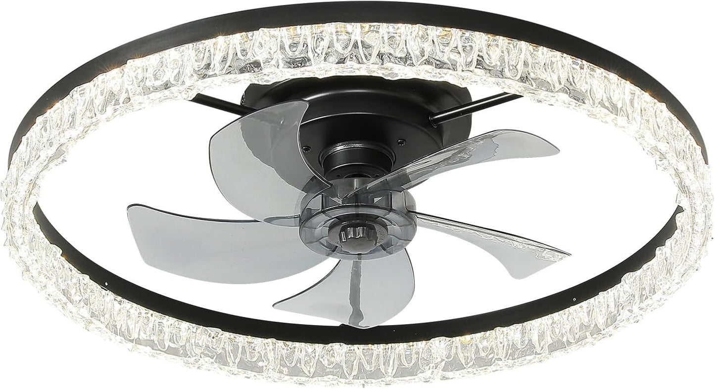Flush Mount Ceiling Fan with Lights & Remote - 6 Speed Low Profile for Bedroom & Small Rooms