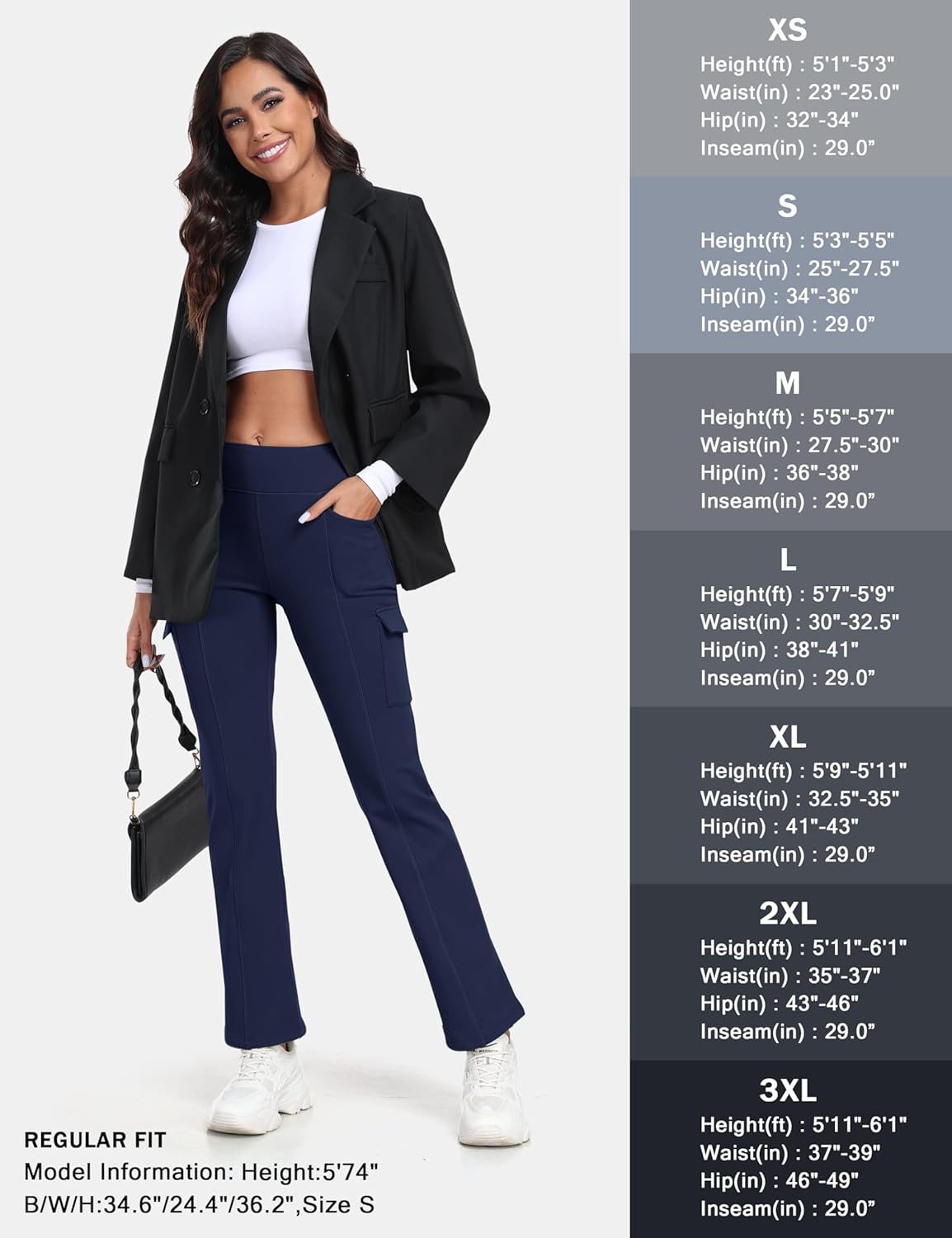MoFiz Women's Fleece Lined Pants Winter Thermal Water Resistant Crossover Flare Leggings Warm Hiking Outdoor Sweatpants Navy L
