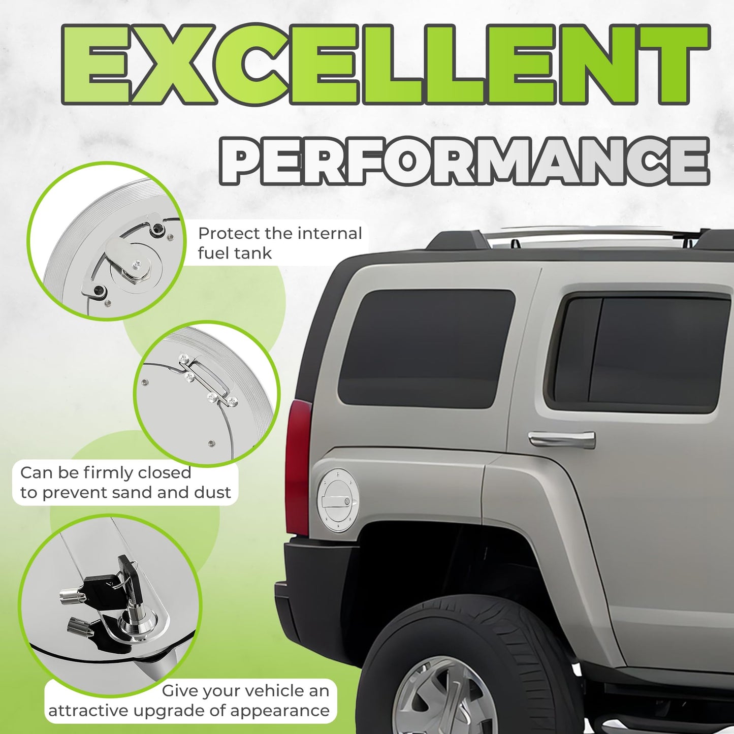 KUAFU Locking Fuel Door Compatible with 2003-2010 Hummer H3 H3T Fuel Filler Tank Door Gas Tank Cap Cover Chrome Silvery Aluminum