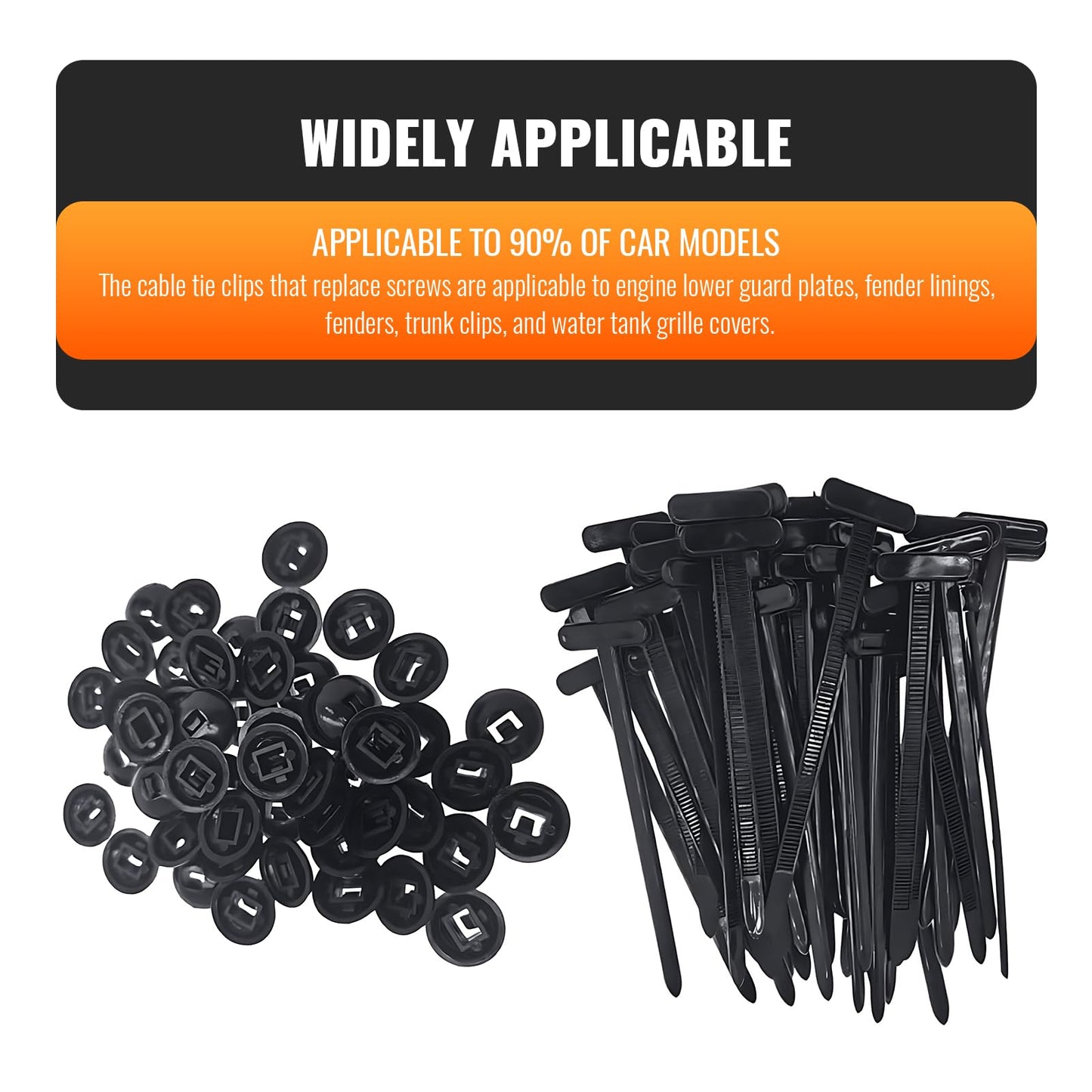 100PCS Nylon Universal Cable Tie Buckle – Heavy Duty Self-Locking Zip Ties Holder with Pin & Button Design, Plastic Cable Ties Tool Fasteners Car Body, UV Resistant Zipties for Car Daily Auto Fixing