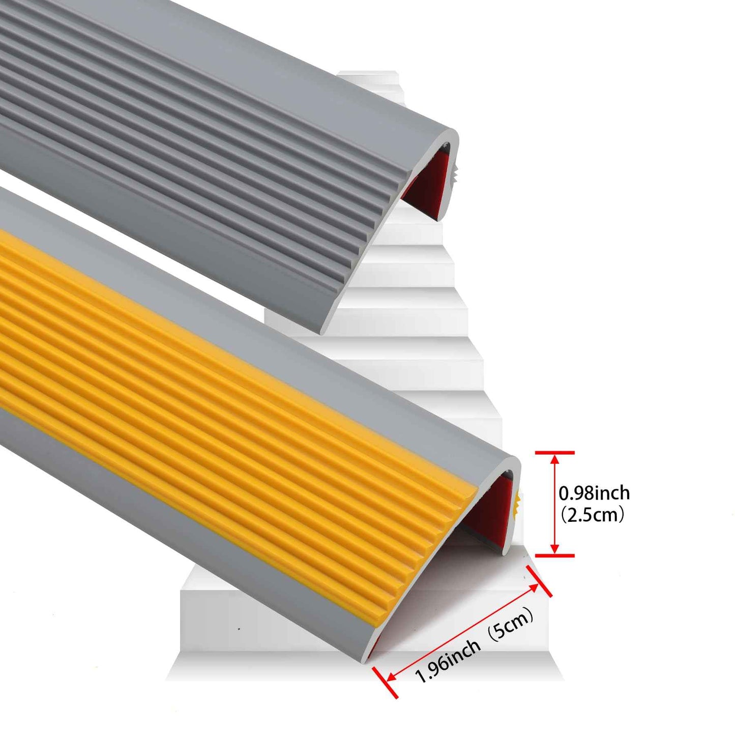 Trimold Vinyl Anti-Slip Stair Nosing, Self Adhesive Non-Slip Staircase Step, Flexible Rubber Treads Edge Protector Molding Trim for Outdoor & Indoor Uses (16.4ft, Gray)