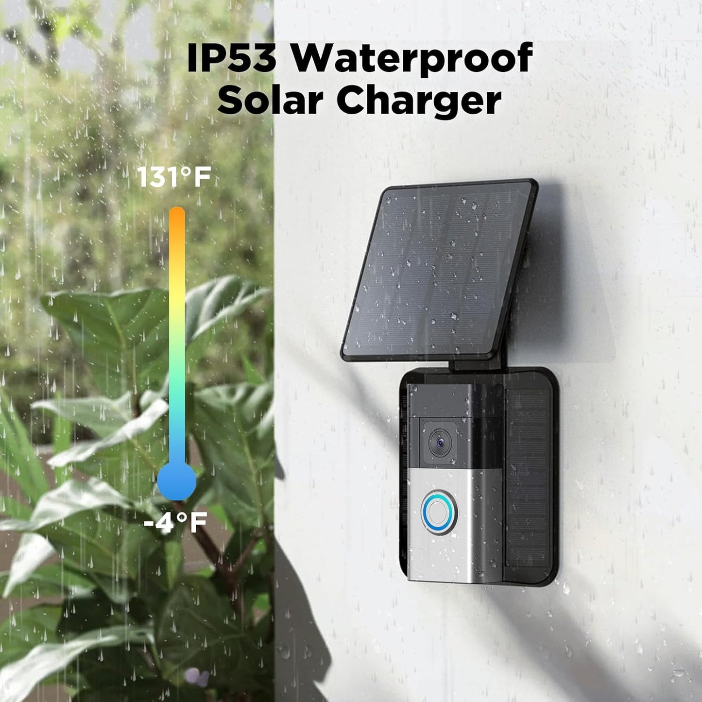 QIBOX Waterproof Solar Charger for Battery Doorbell - USB-C Adjustable Solar Panel