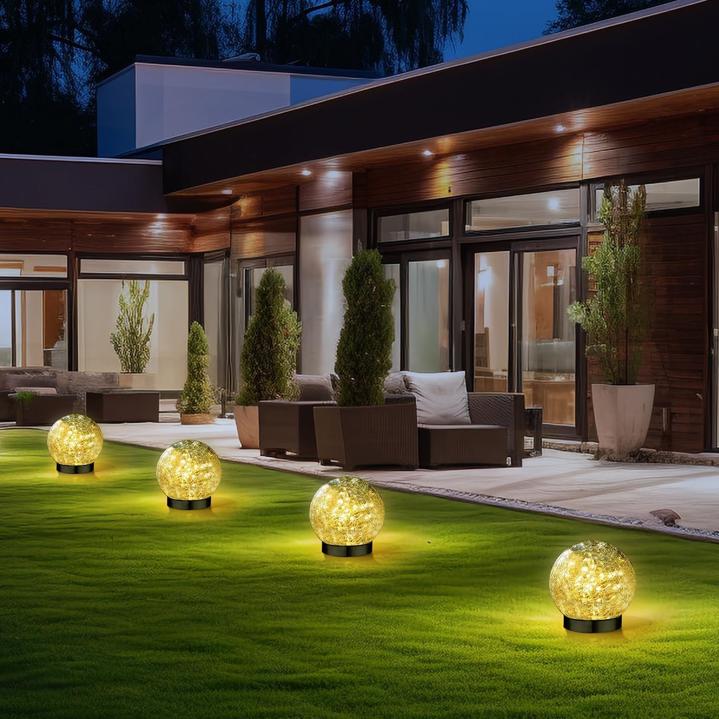 6 Pack Solar Garden Lights - Waterproof Cracked Glass Ball LED Decor for Pathway, Patio & Lawn (Warm White, 3.9")