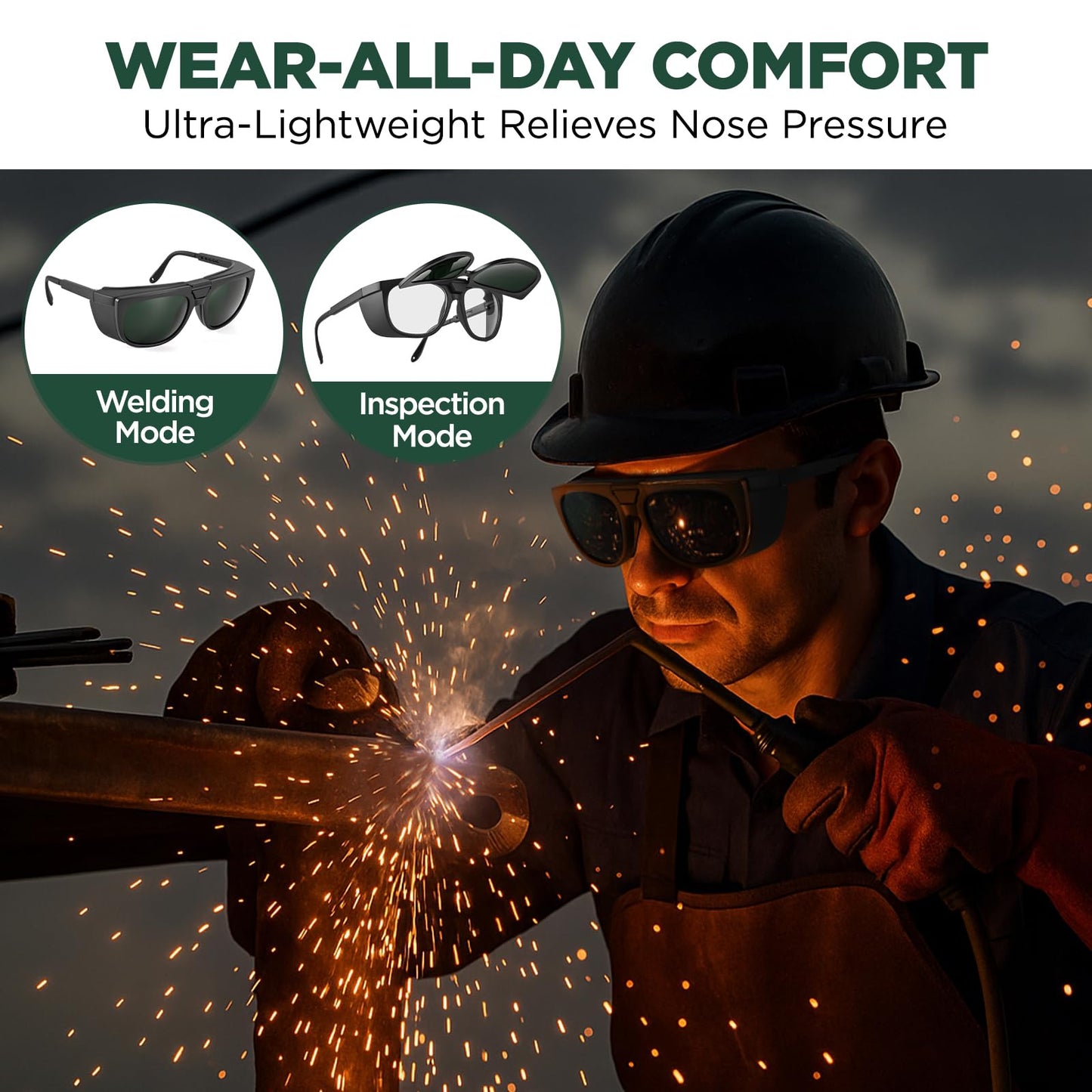 Dual Lens Welding Safety Glasses – ANSI Z87.1 Certified – Switch Between Clear & IR 5.0 Shade – Anti-Fog & Scratch Resistant – Adjustable Frame – UV400 Protection – for Arc Welding, Plasma Cutting