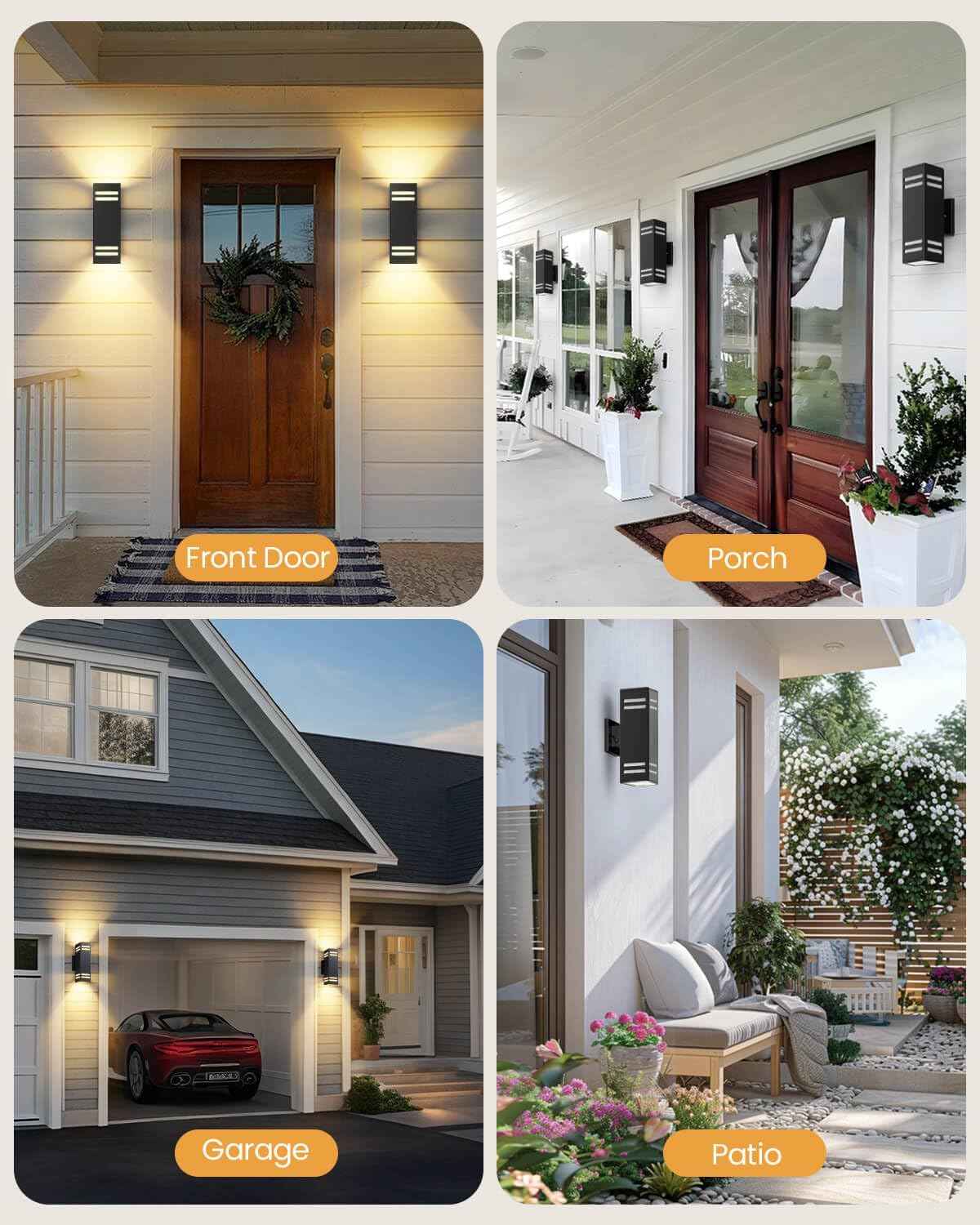 Modern Outdoor Wall Lights - Dusk to Dawn Square Matte Black Sconce with Bulbs, Aluminum Anti-Rust Up & Down Lighting for Porch & Garage