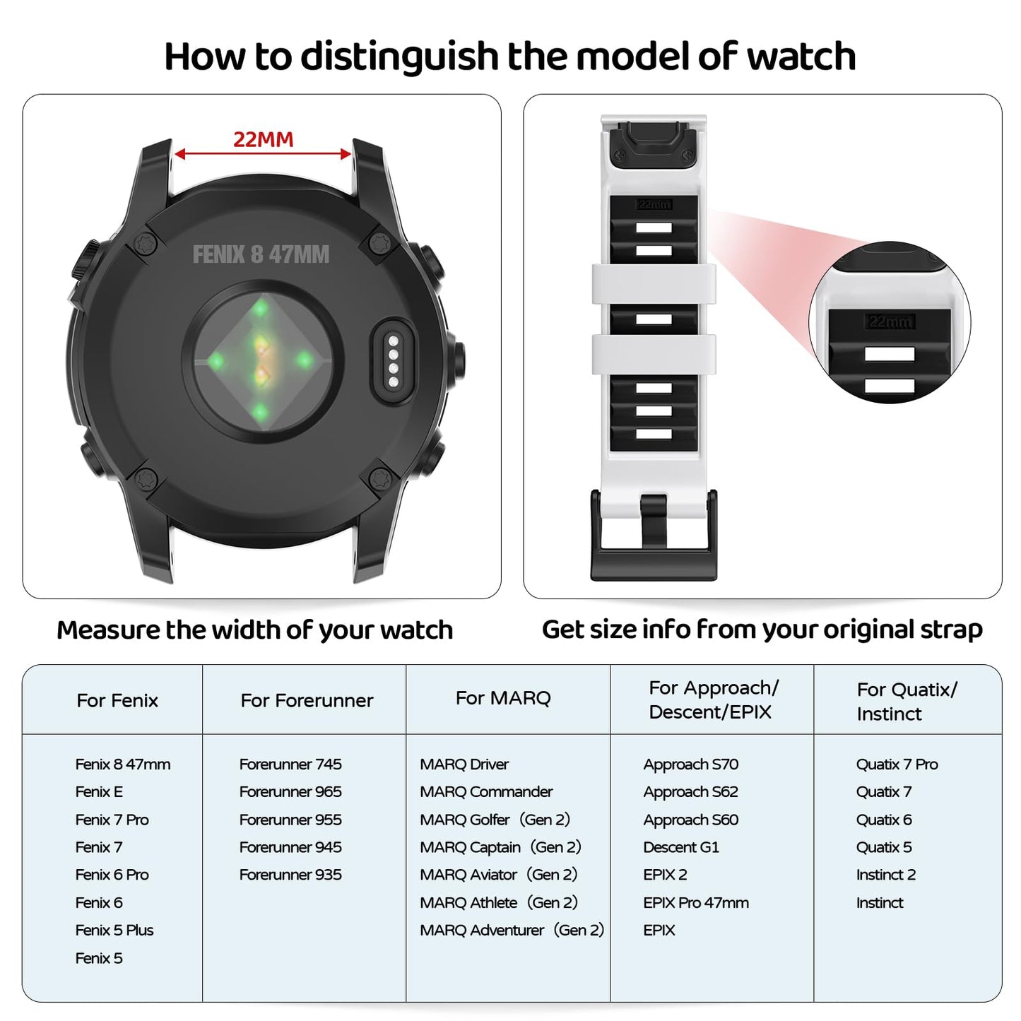 U-LIMVE Fenix 8/7/6/5/Epix Pro 47mm/Fenix E 22mm Silicone QuickFit Band for Garmin Forerunner 965/955/945/935/745