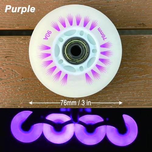 FYANER Light Up Inline Skate Wheels 4 Pack - Luminous Flash Inline Skates Replacement Wheel 76mm(Purple), Universal